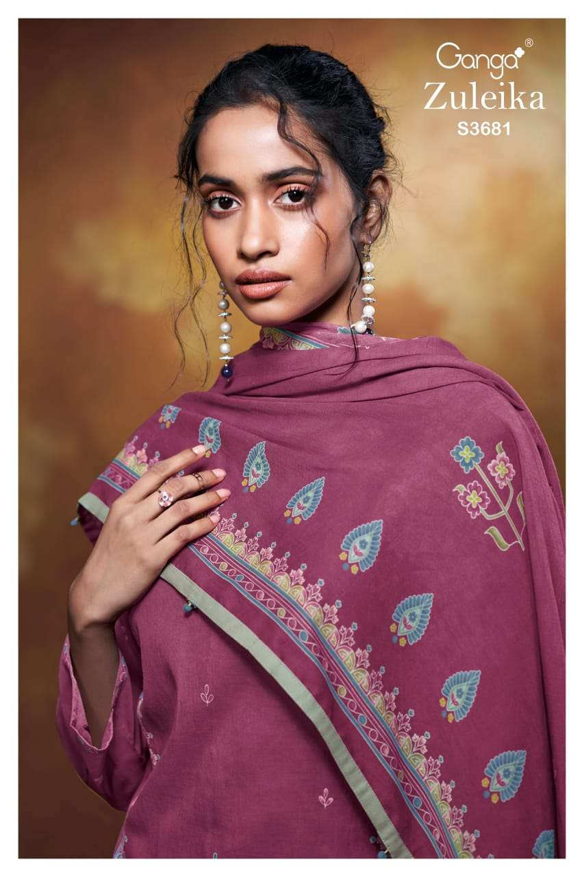 GANGA ZULEIKA 3681 PURE MUL PRINTED EMBROIDERY WORK SALWAR S...
