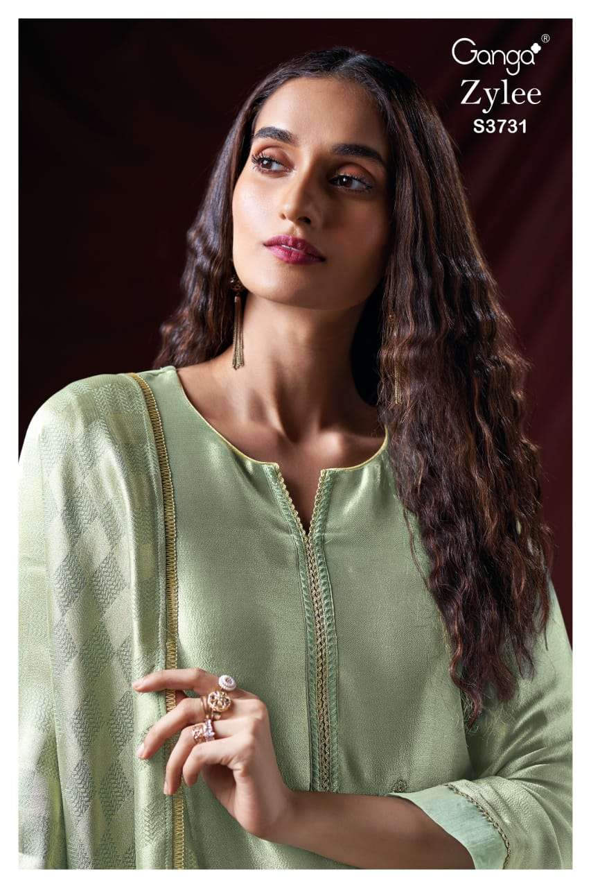GANGA ZYLEE 3731 BEMBERG SILK JACQUARD SOLID COLOR SUIT FOR ...