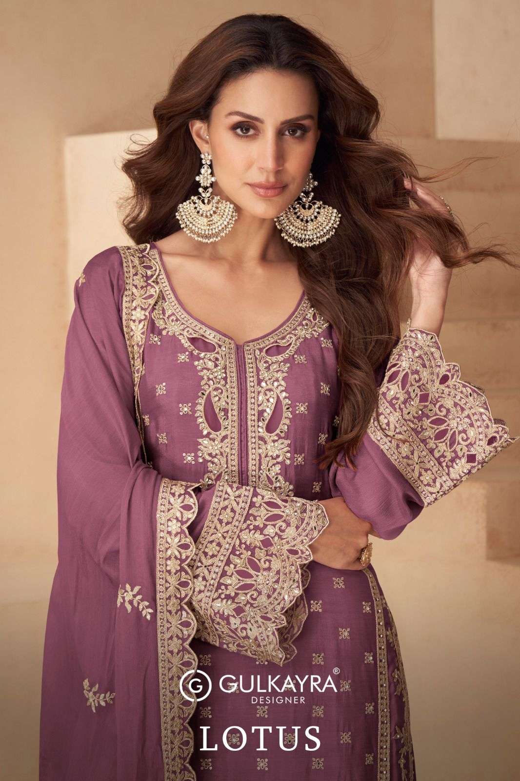 Gulkayra Designer Lotus Chinon Silk embroidery work readymad...