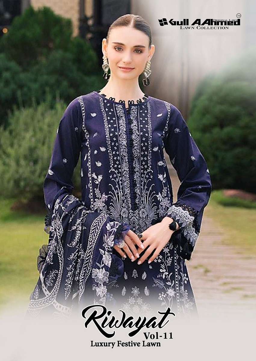 GULL AHMED RIWAYAR VOL 11 PAKISTANI SUIT FOR MATERIAL LAWN C...