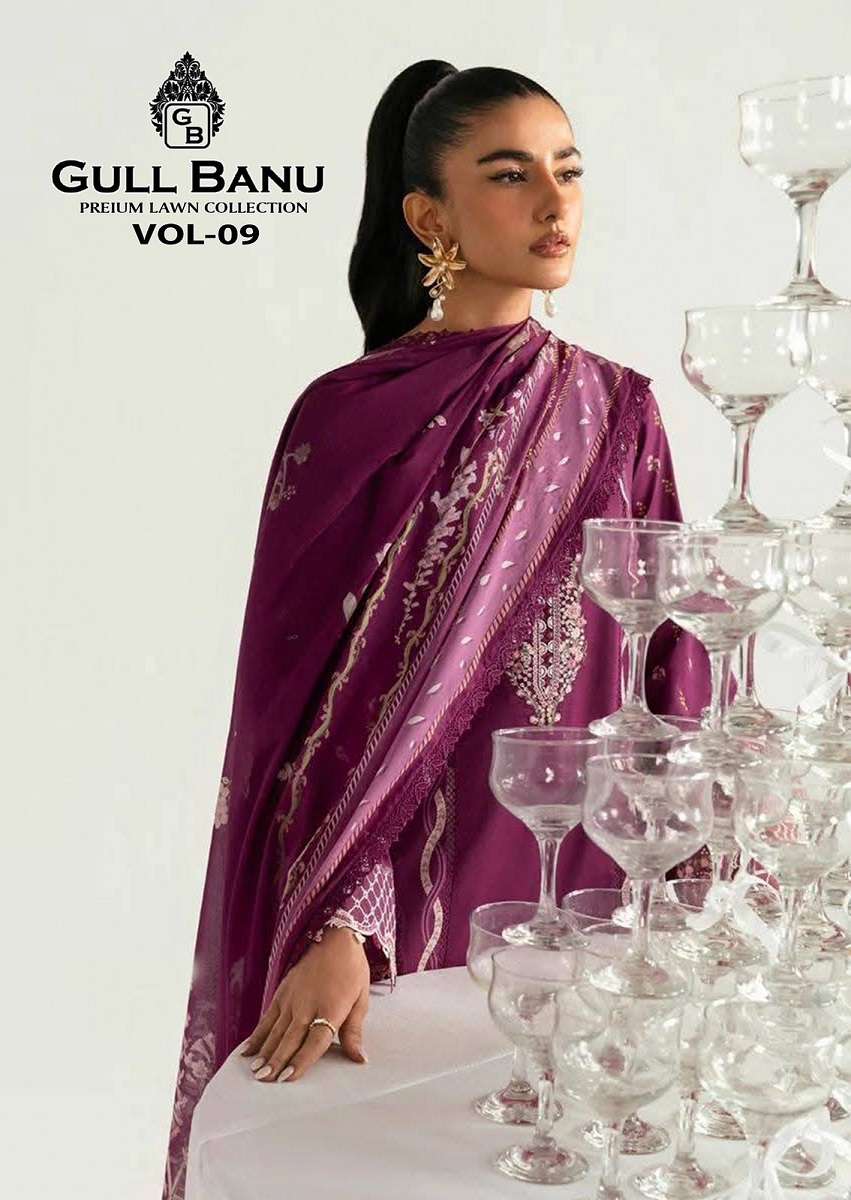 GULL BANU VOL 9 INDIAN LAWN COTTON DESIGNER PAKISTANI SUIT S...