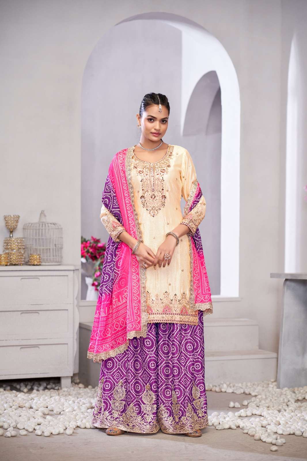 Gulzar Suroor Chinon Silk embroidery Work heavy readymade su...