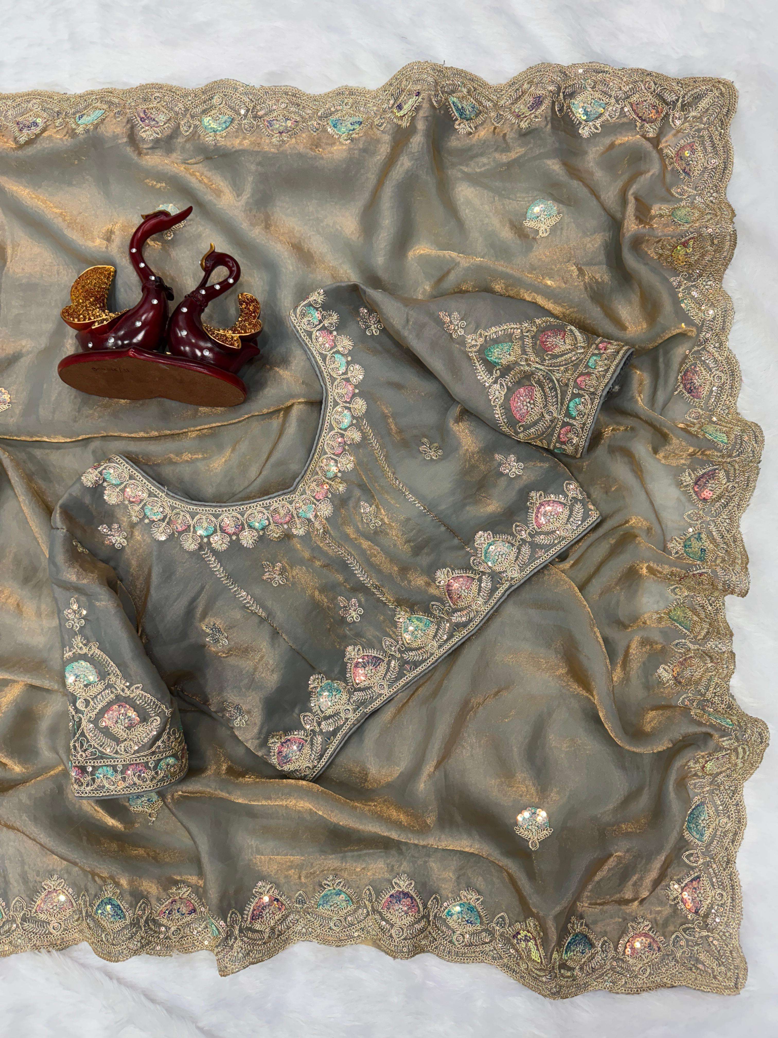 Heavy embroidery work border  Silk fabric wedding special sa...