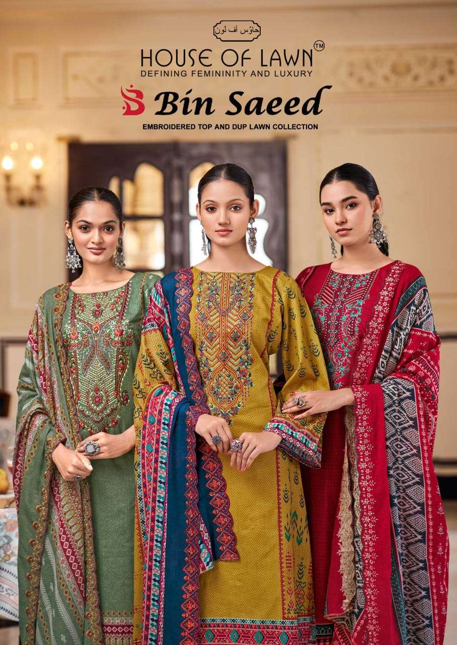 HOUSE OF LAWN BIN SAEED TOP & DUPATTA WORK COTTON DESIGNER S...