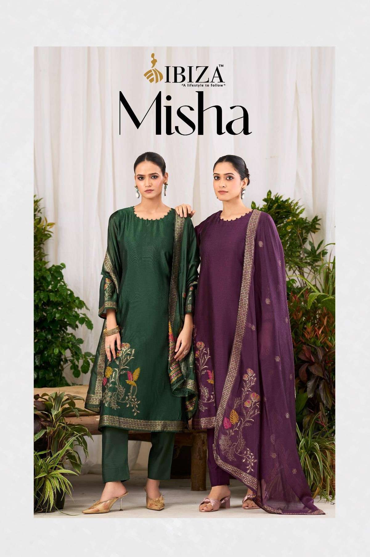 IBIZA MISHA BANGLORY SILK JACQUARD PATTERN DRESS MATERIAL WO...