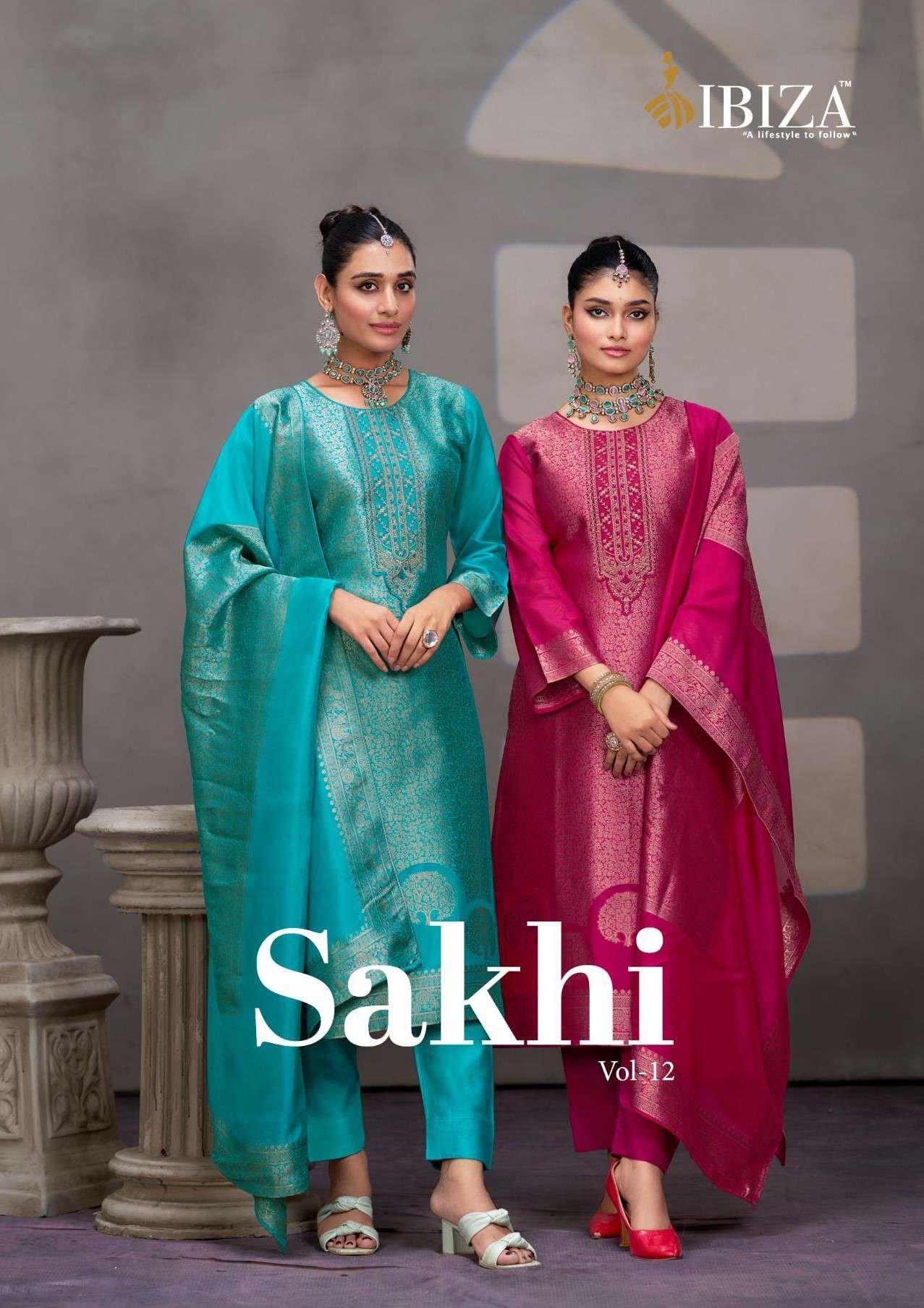 IBIZA SAKHI VOL 12 TYPICALLY SALWAR SUIT FOR SILK JACQUARD D...