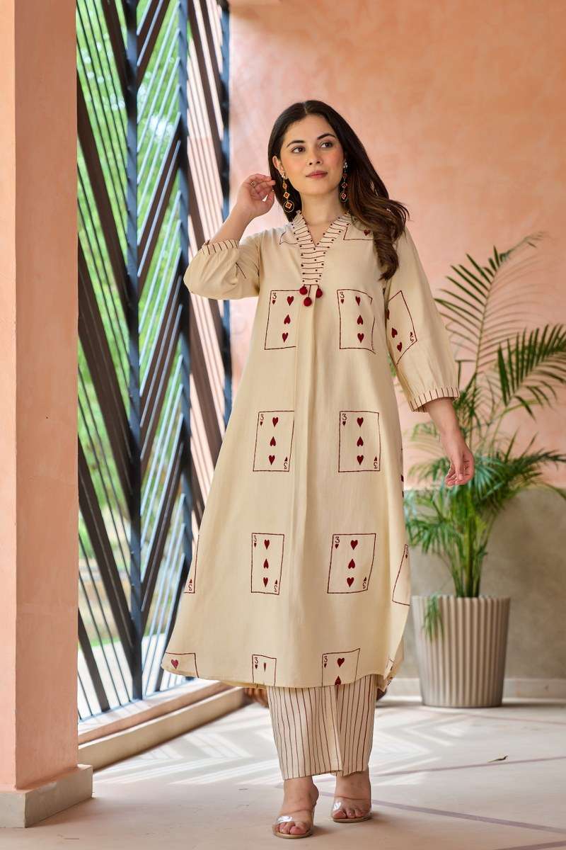 K 223 SIMILAR OUTFIT REGULAR WEAR COTTON CREAM COLOR CORD SE...