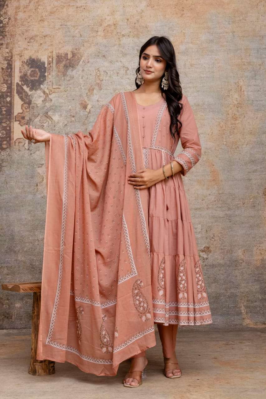 K 258 WEDDIGN FESTIVAL COTTON EMBROIDERY WORK ANARKALI SUIT ...