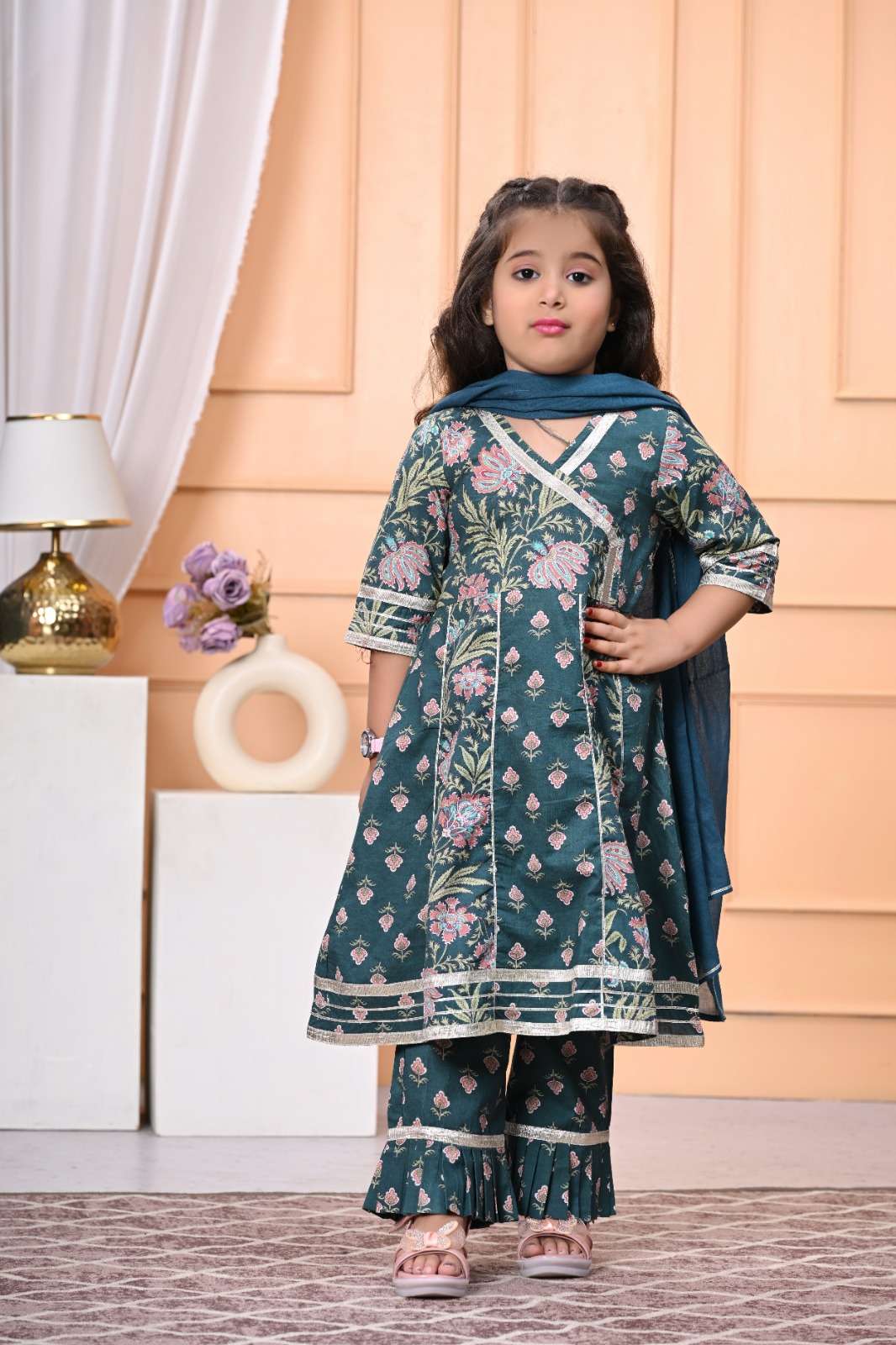 KIDS 06 KIDS GIRLS TRADITIONAL SUIT KURTI AND PANT SET FESTI...