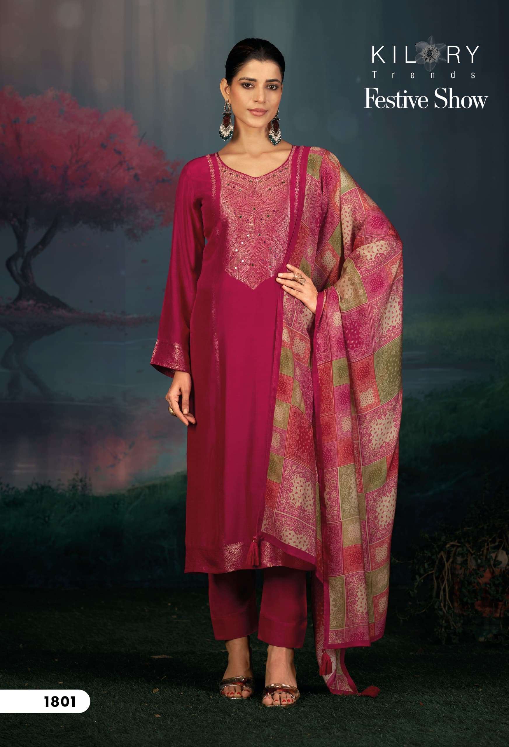 KILORY TRENDS FESTIVE SHOW MUSLIN JACQUARD SILK SUIT FOR FES...