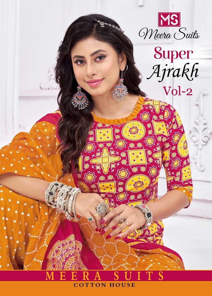 MS SUPER AJRAKH VOL 2 PURE COTTON PRINTED UNSTITCH SALWAR SU...
