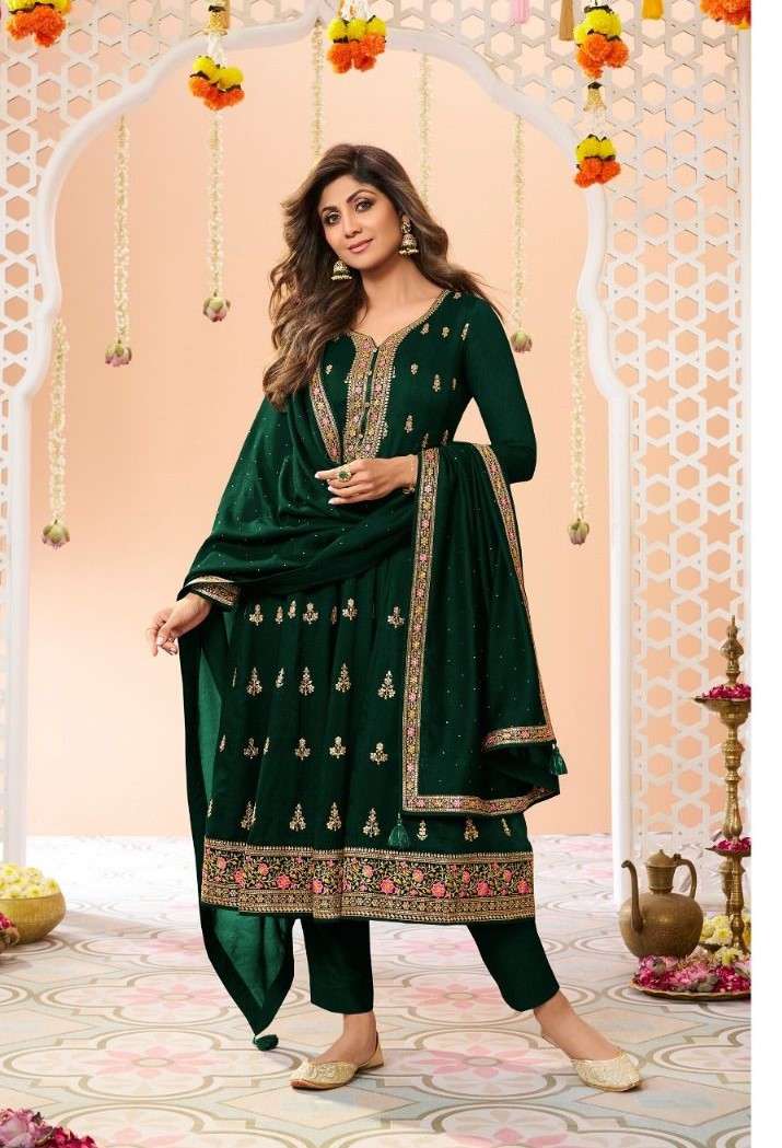 NCR DIWALI FESTIVAL TRADITIONAL SILK EMBROIDERY ANARKALI SUI...