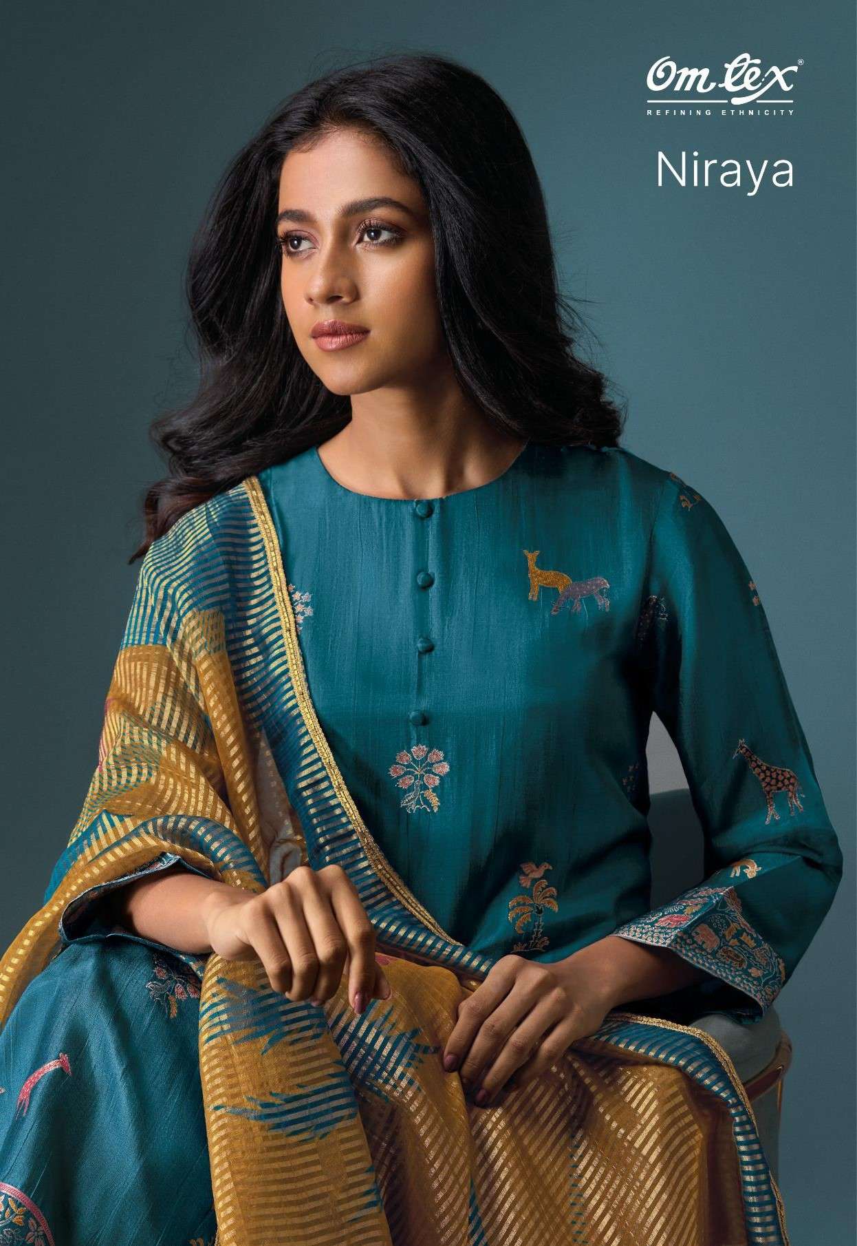 OM TEX NIRAYA OLIVIA SILK JACQUARD DIGITAL PRINT SUIT FOR EX...