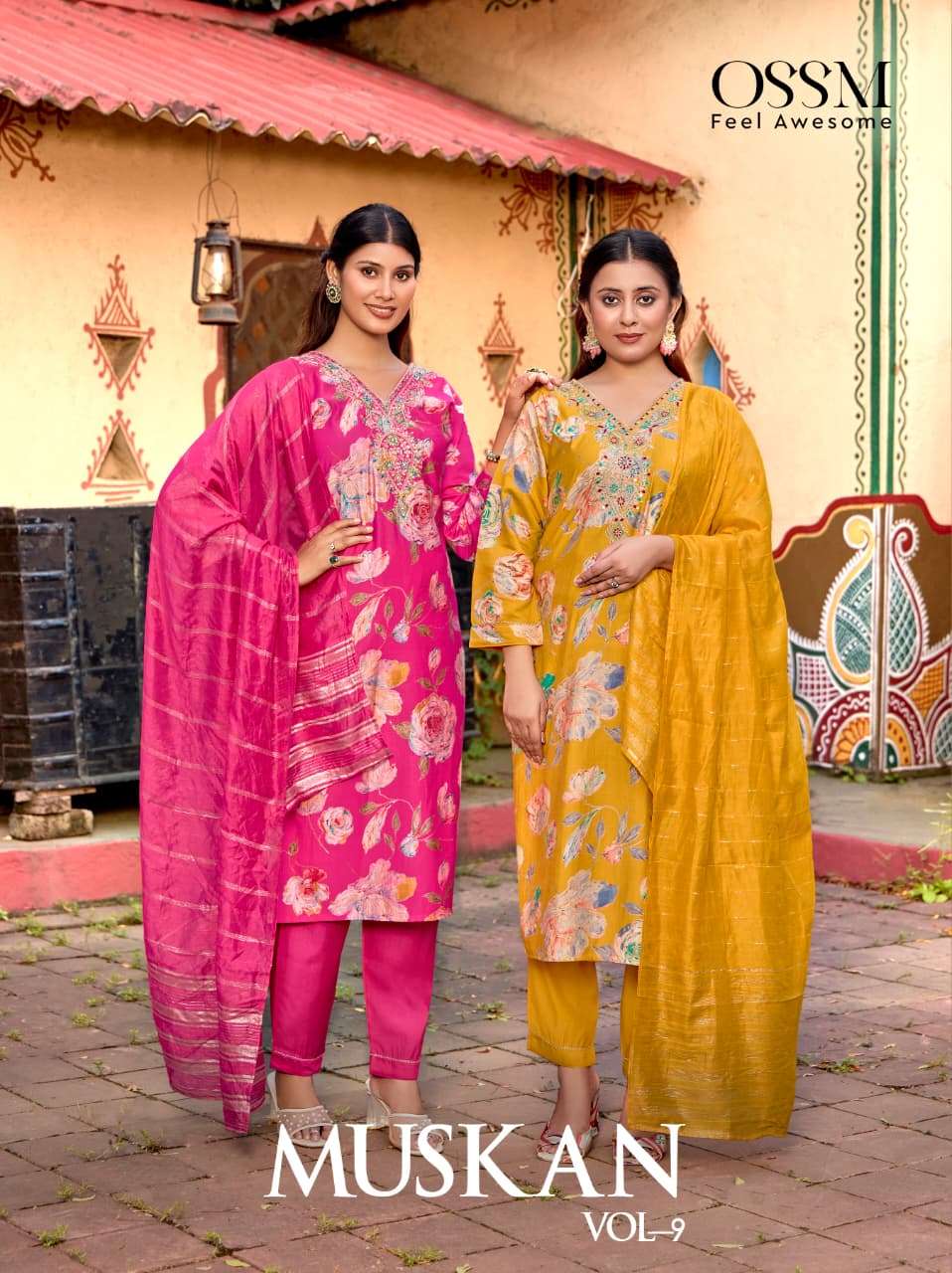 OSSM MUSKAN VOL 9 DISCHARGE FOIL PRINT READYMADE 3 PIECE SUI...