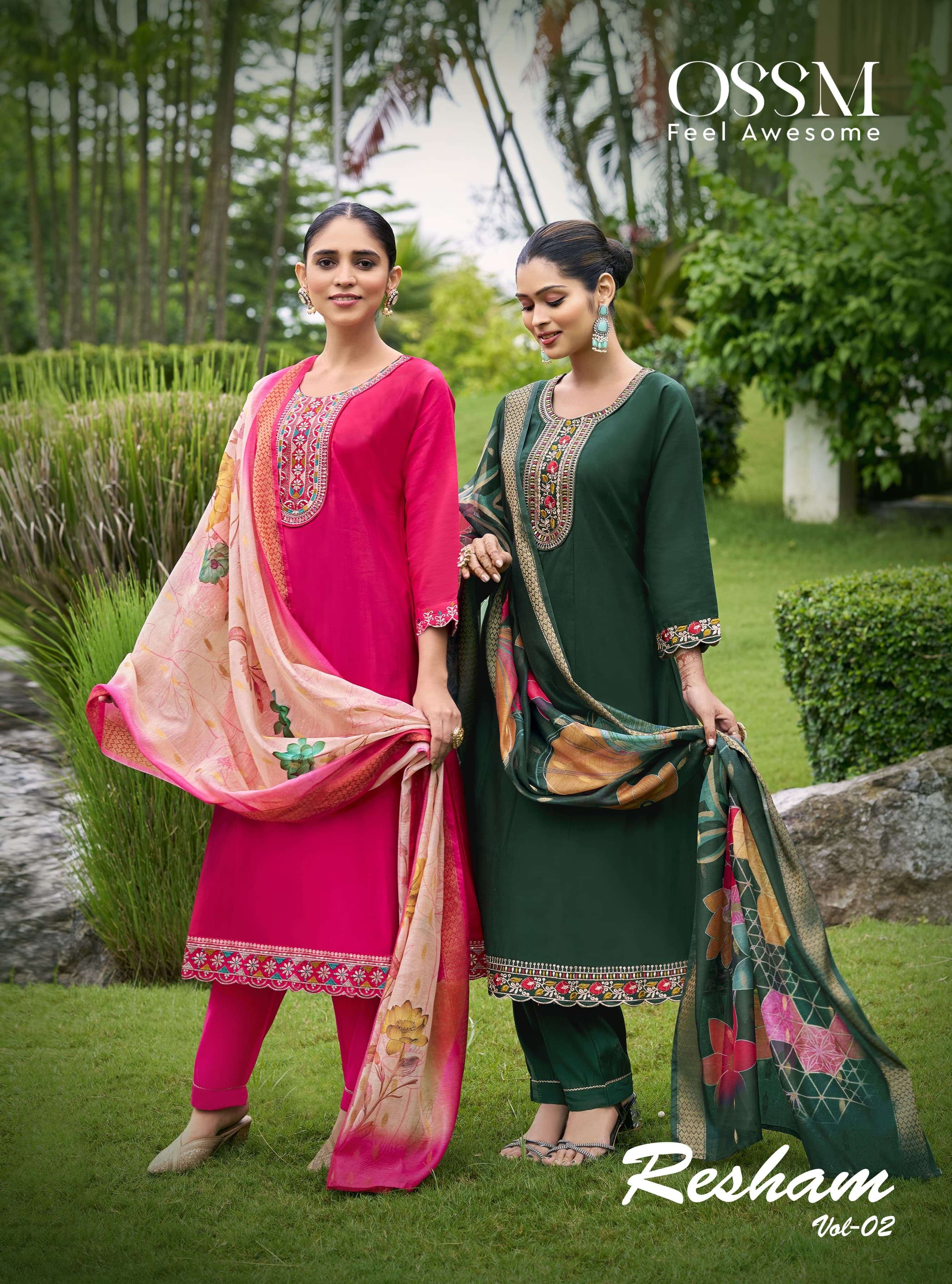 OSSM RESHAM VOL 2 VISCOSE SILK EMBROIDERY ANARKALI SUIT PART...