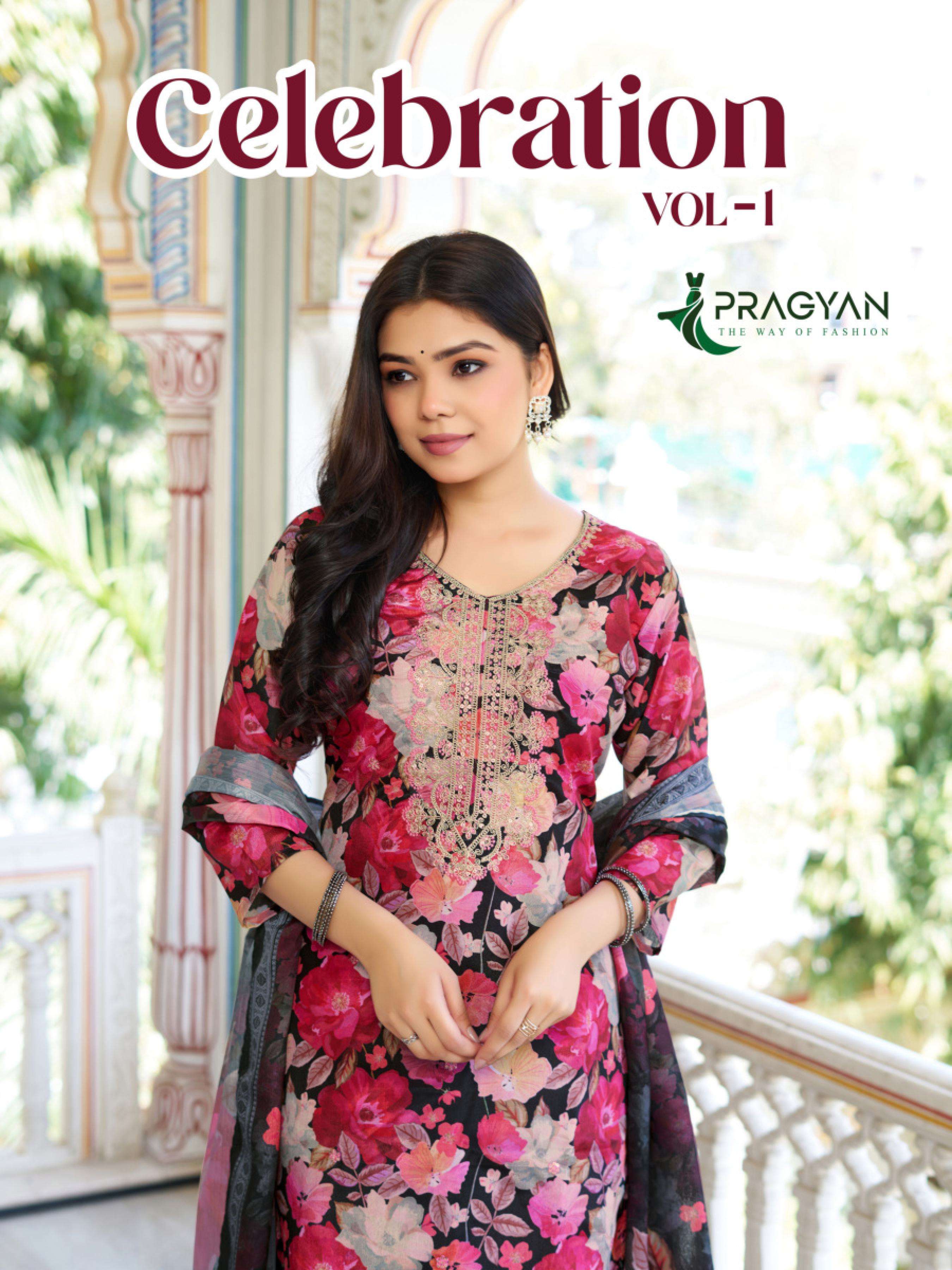 PRAGYAN CELEBRATION VOL 1 CHINON PRINT FANCY WORK SUIT FOR G...
