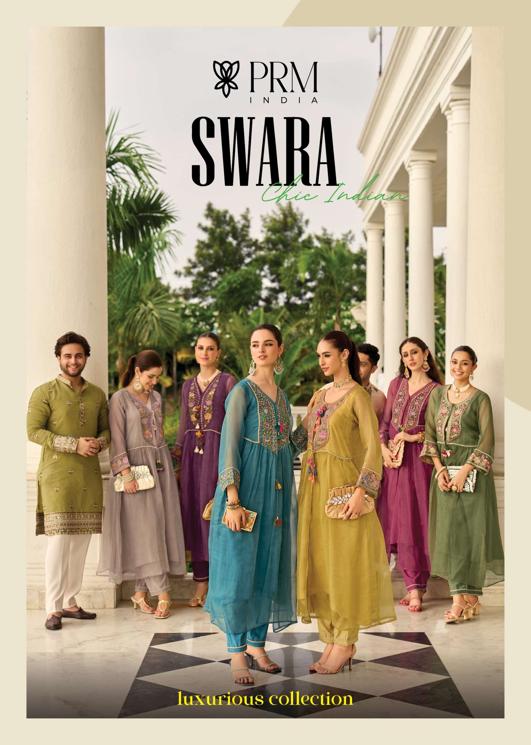 PRM INDIA SWARA DIWALI TRADITIONAL ORGANZA WORK STITCHED SUI...