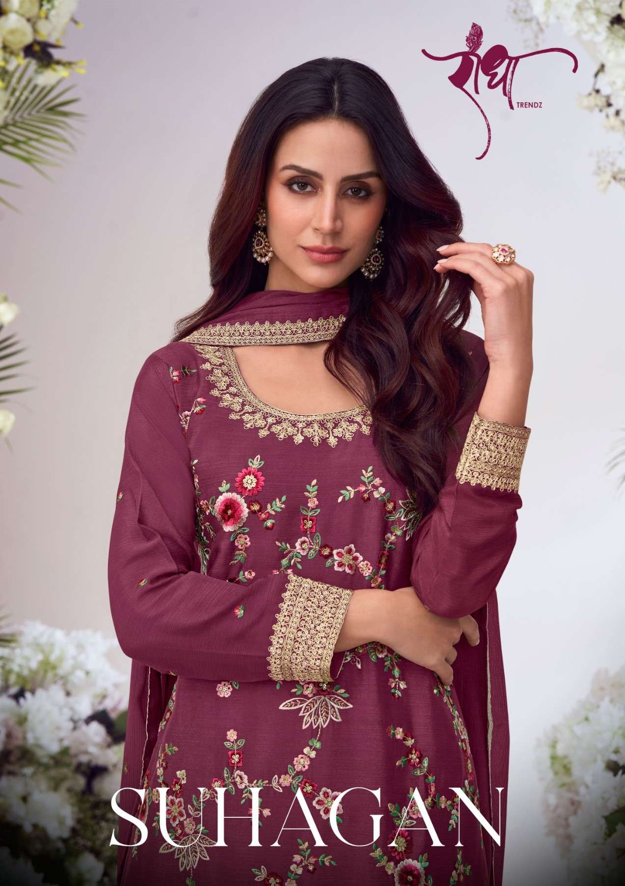 RADHA TRENDZ SUHAGAN WEDDING OUTFIT HEAVY WORK KURTI PALAZZO...