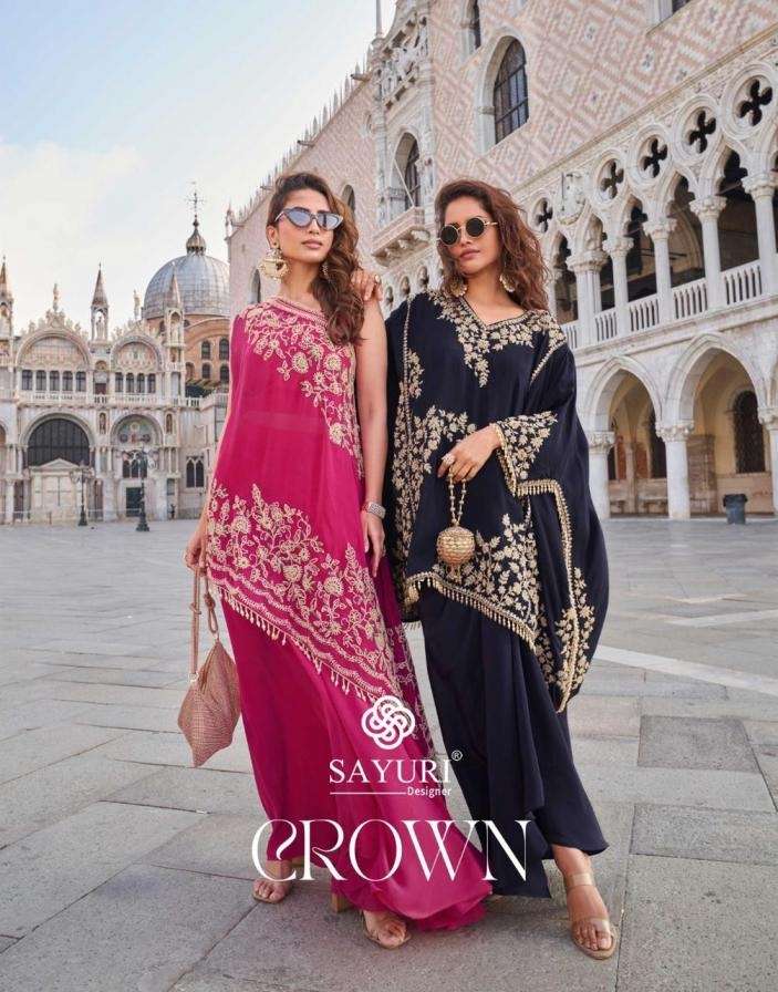 SAYURI DESIGNER CROWN CREPE FABRIC WESTERN STYLE READYMADE S...