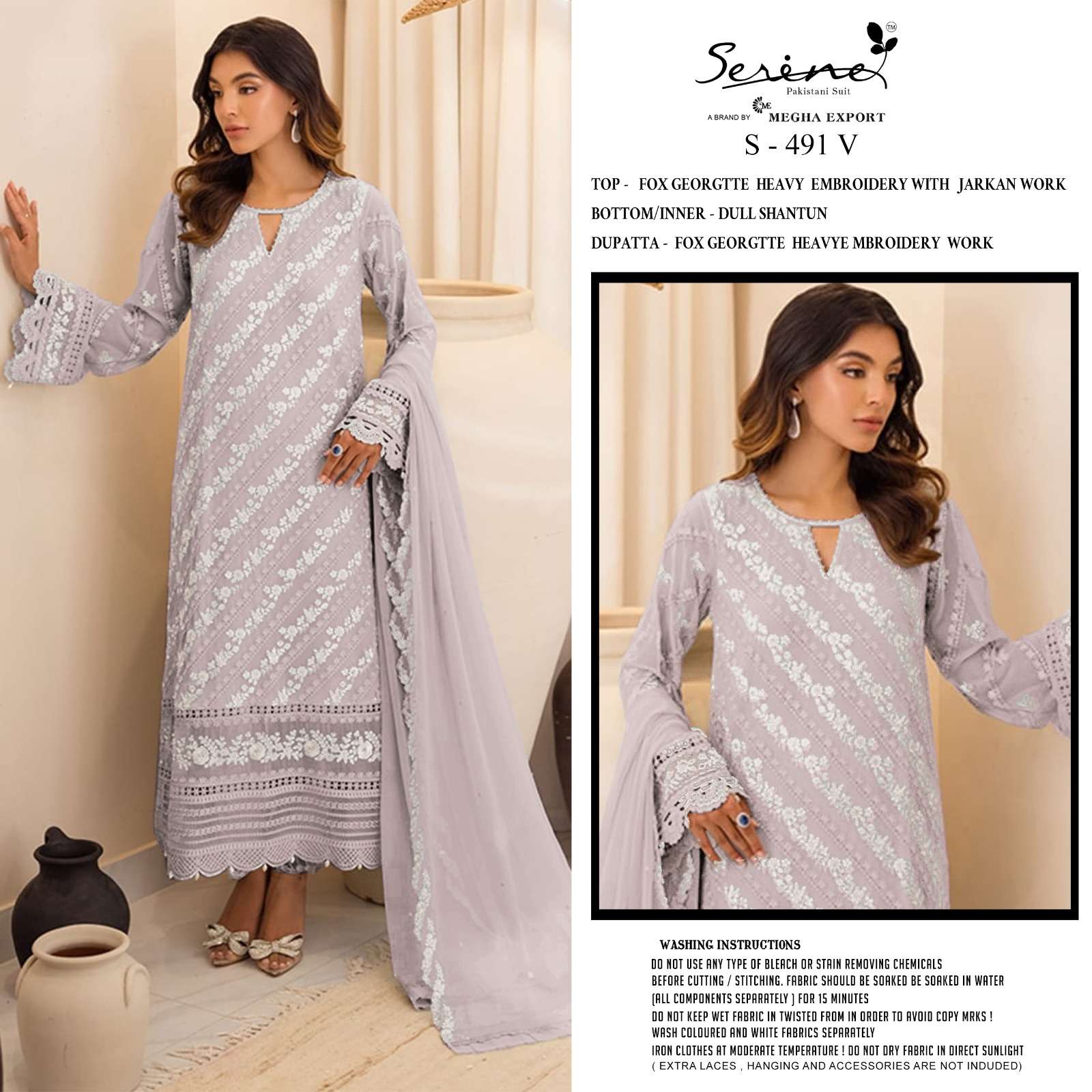 SERINE S 491 EID FESTIVAL GEORGETTE HEAVY EMBROIDERY PAKISTA...