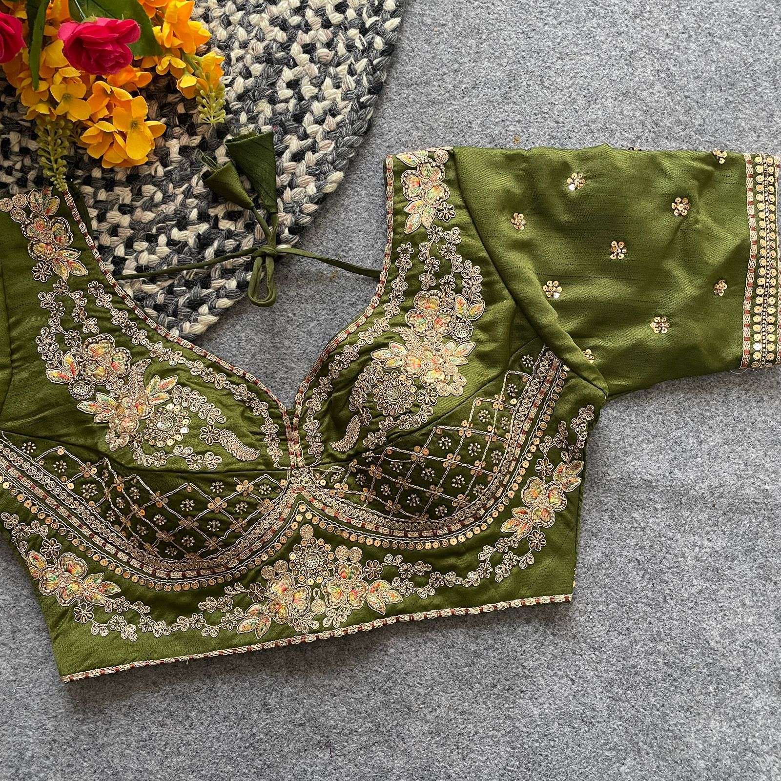 Soft Italian silk embroidery work heavy look Stich blouse be...