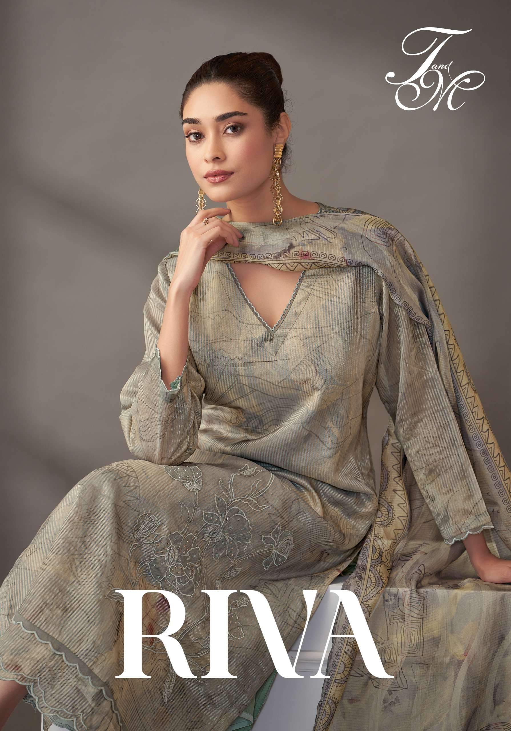 T & M RIVA PURE SILK JARI PATTERN DESIGNER HANDWORK SUIT FOR...