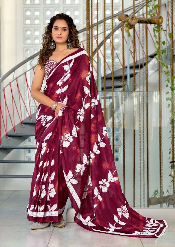 12 PETAL PARADISE FLORAL HAND PRINT MULMUL COTTON SAREE FOR ...