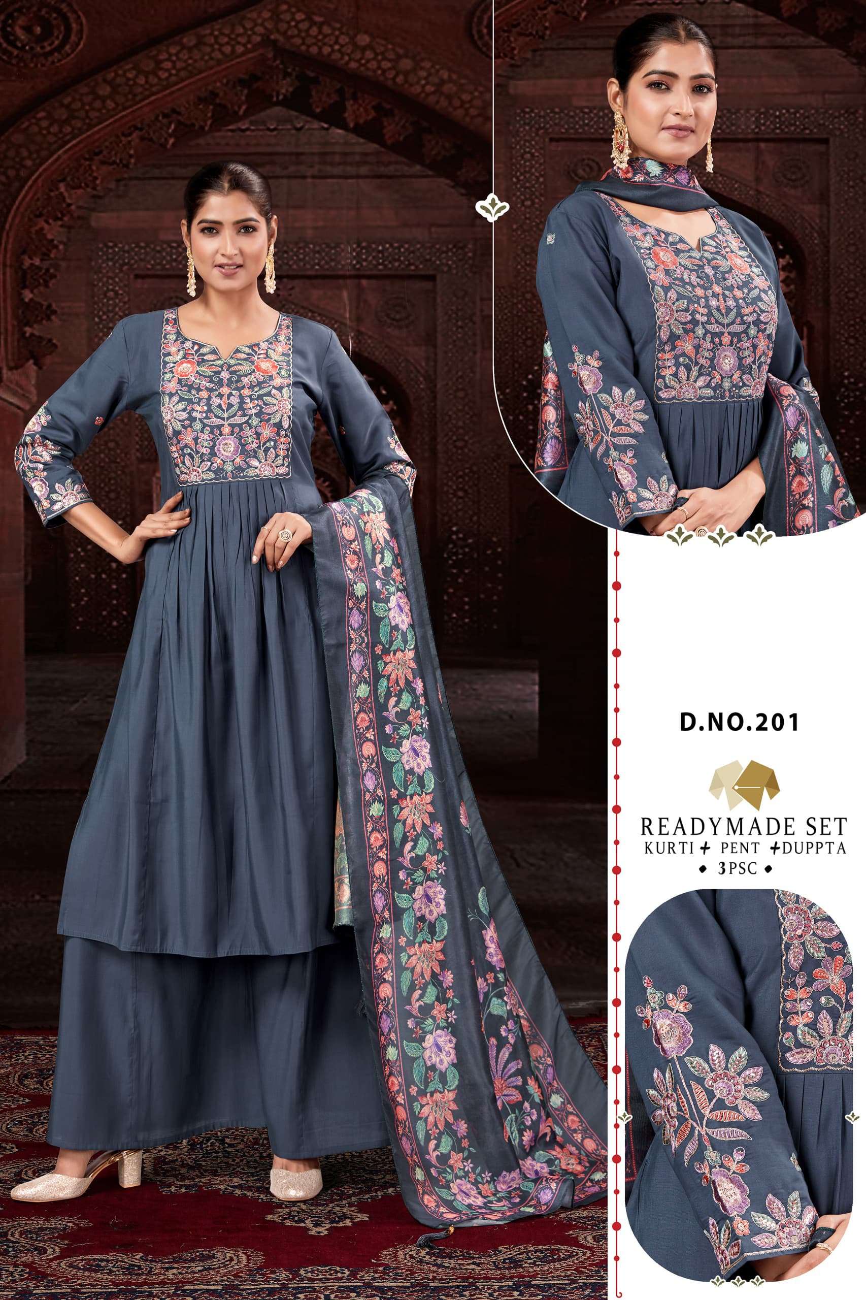 201 READYMADE SILK  QUALITY KURTI PALAZZO SUIT FOR FESTIVAL ...