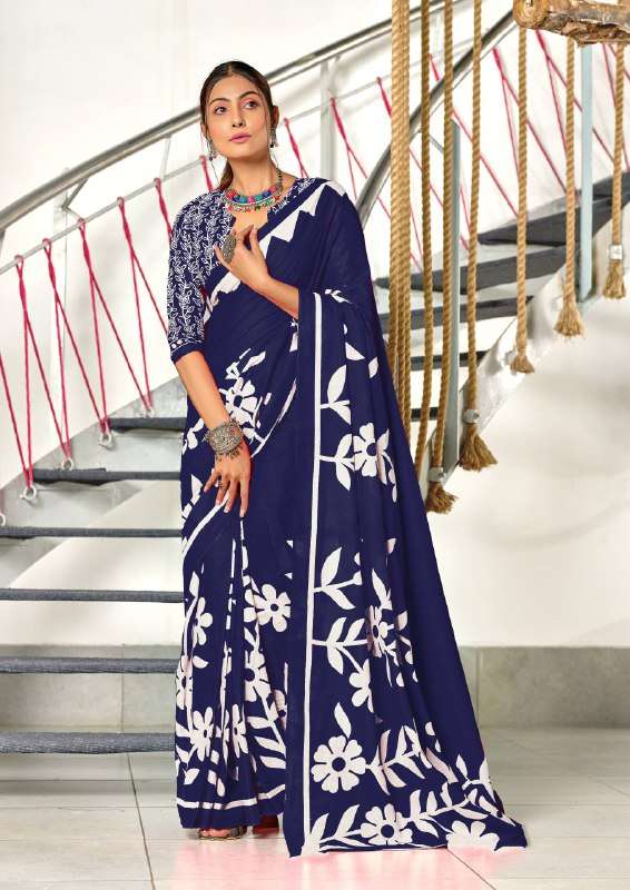 32 KESHARIYA DEMANDING FLORAL BLOCK PRINT COTTON SAREE DIWAL...