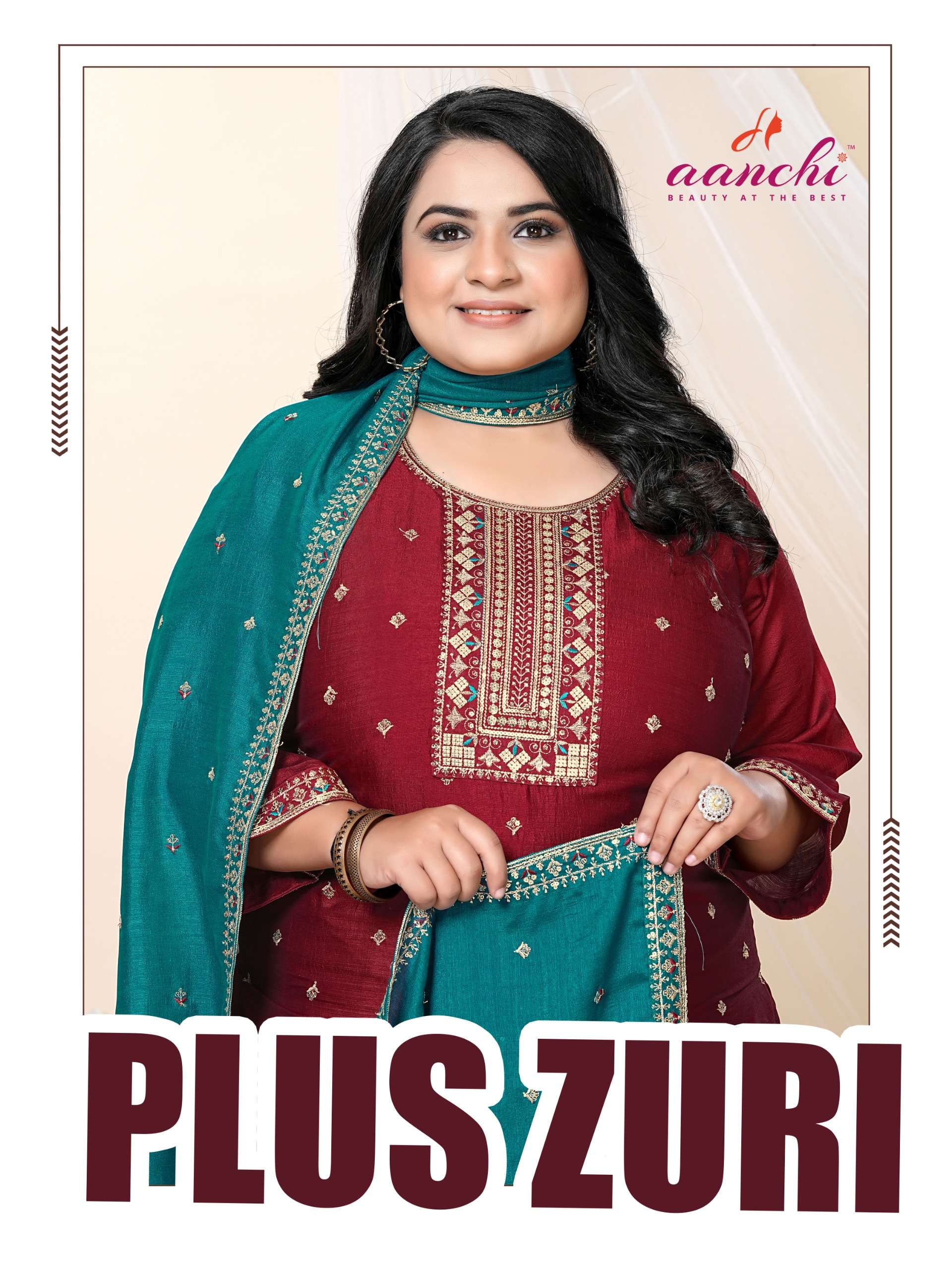 AANCHI PLUS ZURI FAT WOMEN DRESS SILK FABRIC FULL WORK SALWA...