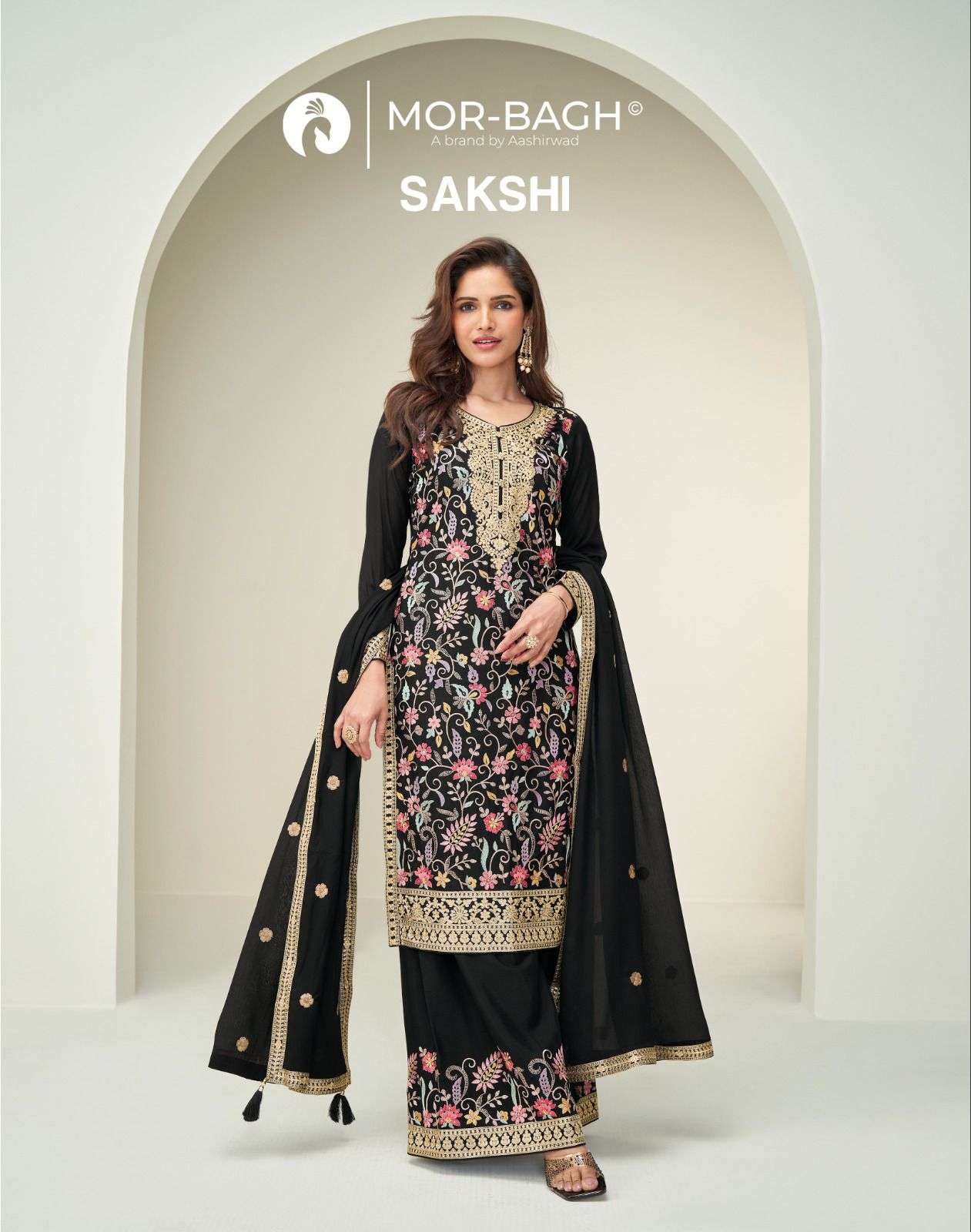 Aashirwad creation Sakshi Chinon Silk Embroidery work readym...