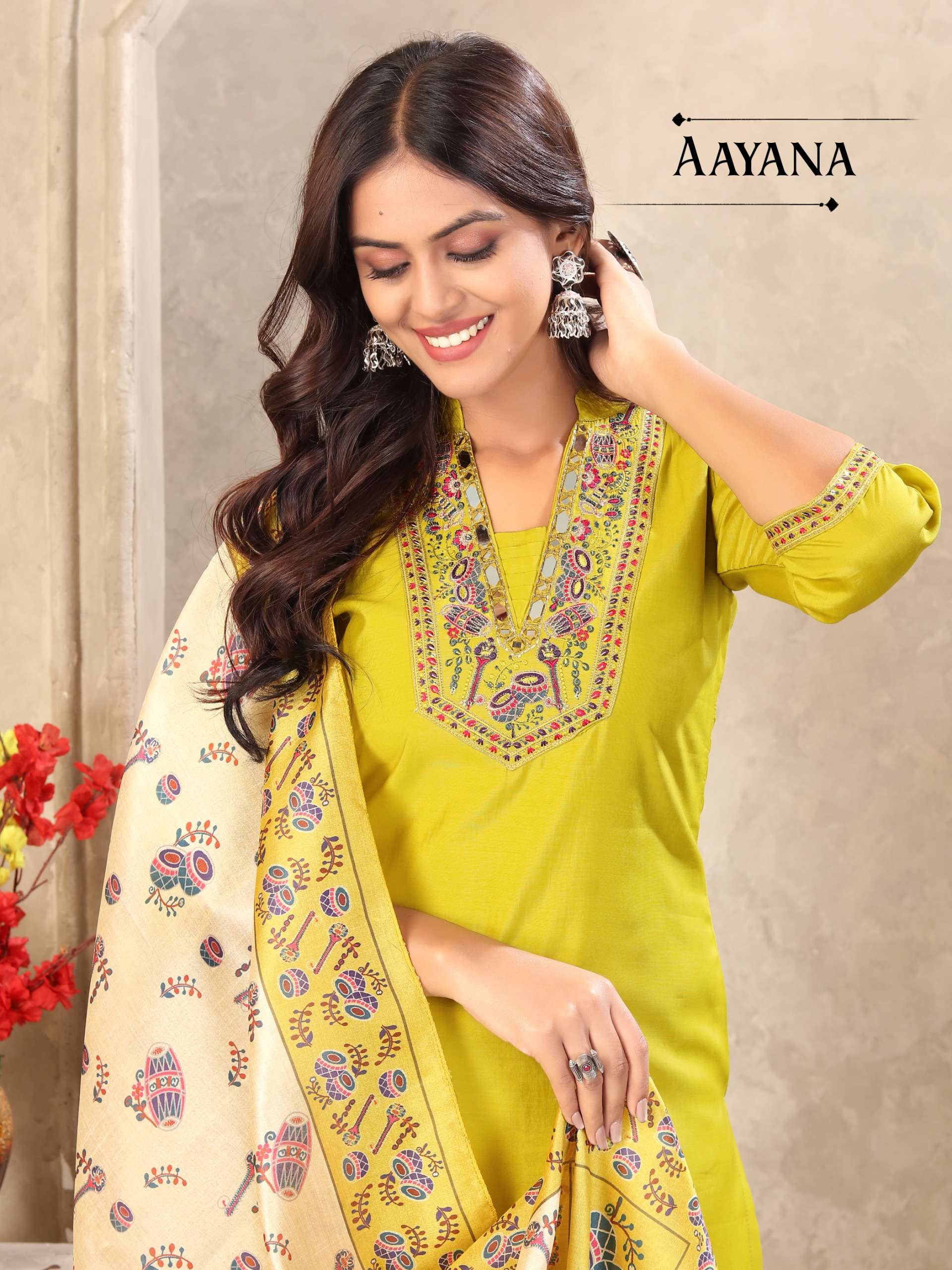 AAYANA TRENDING SILK FABRIC EMBROIDERY WORK RUND KURTI SUIT ...