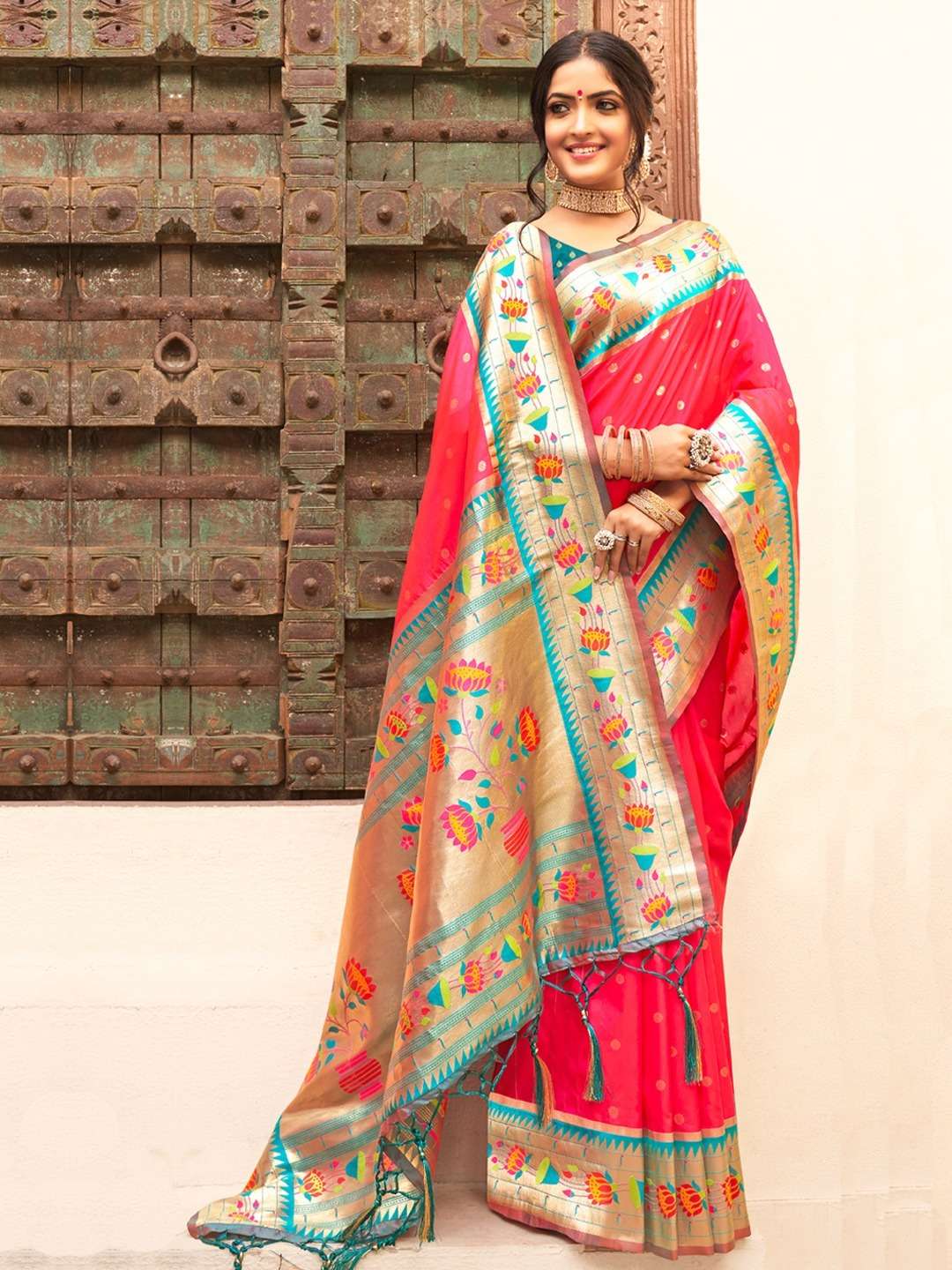 Astita Mariya Paithani Design Silk Fabric Traditional Look S...