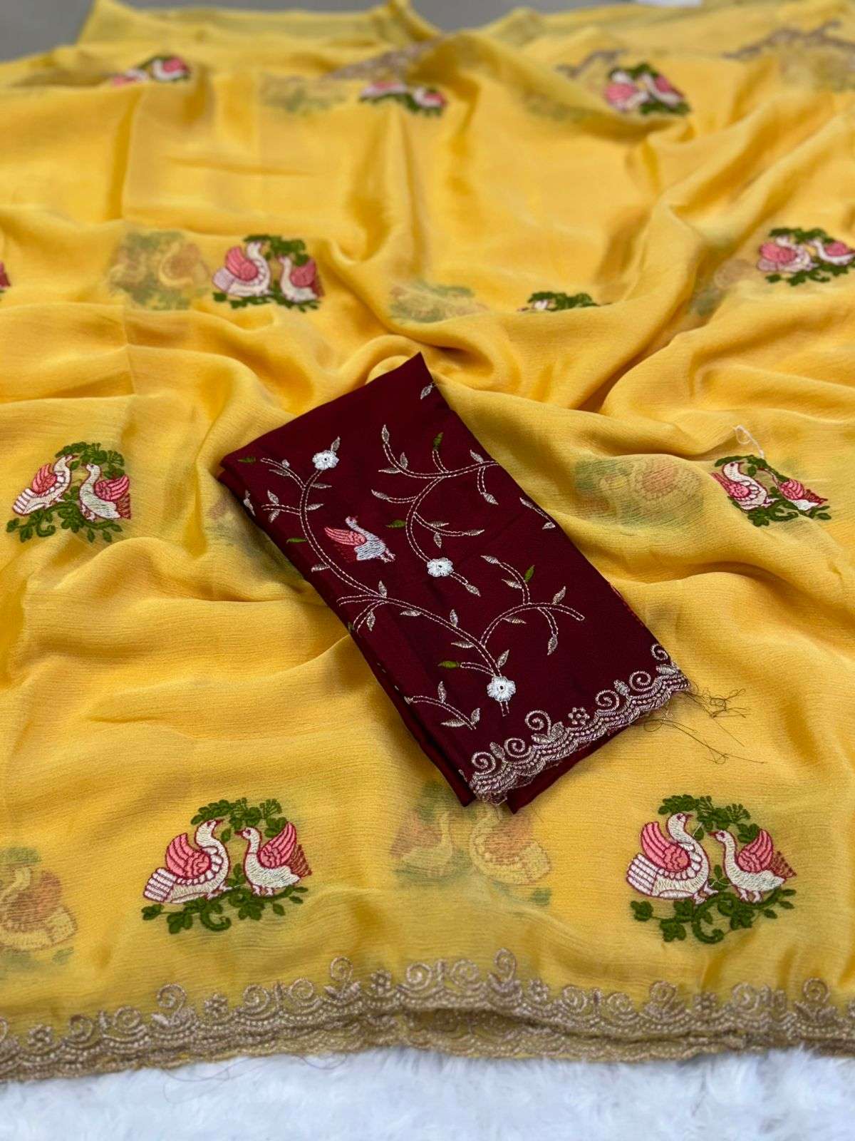 Chiffon Fabric With Embroidery work butti all over saree bes...