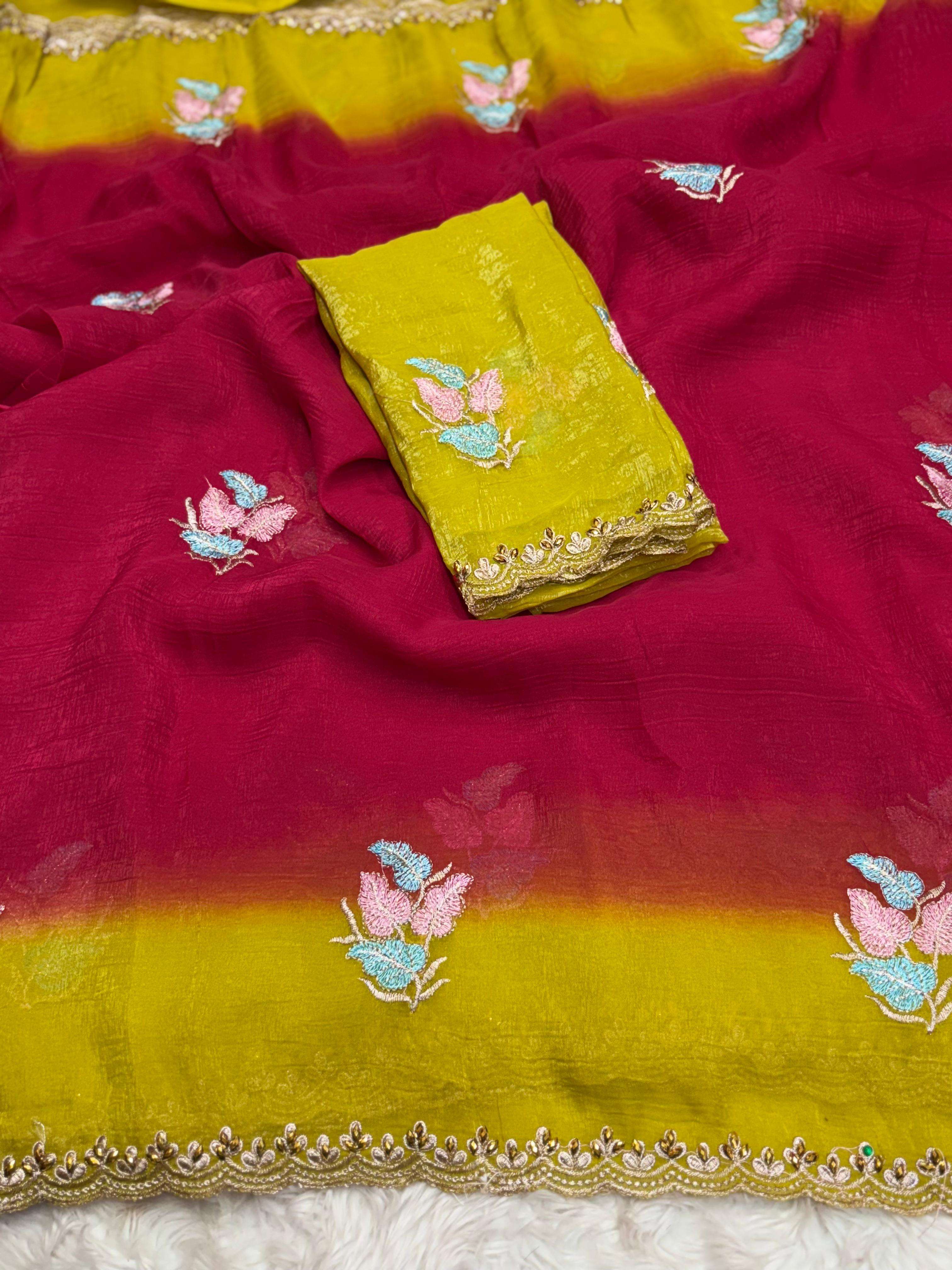 CRUNCHY cHIFFON WITH EMBROIDERY BUTTI ALL OVER SAREE BEST CO...