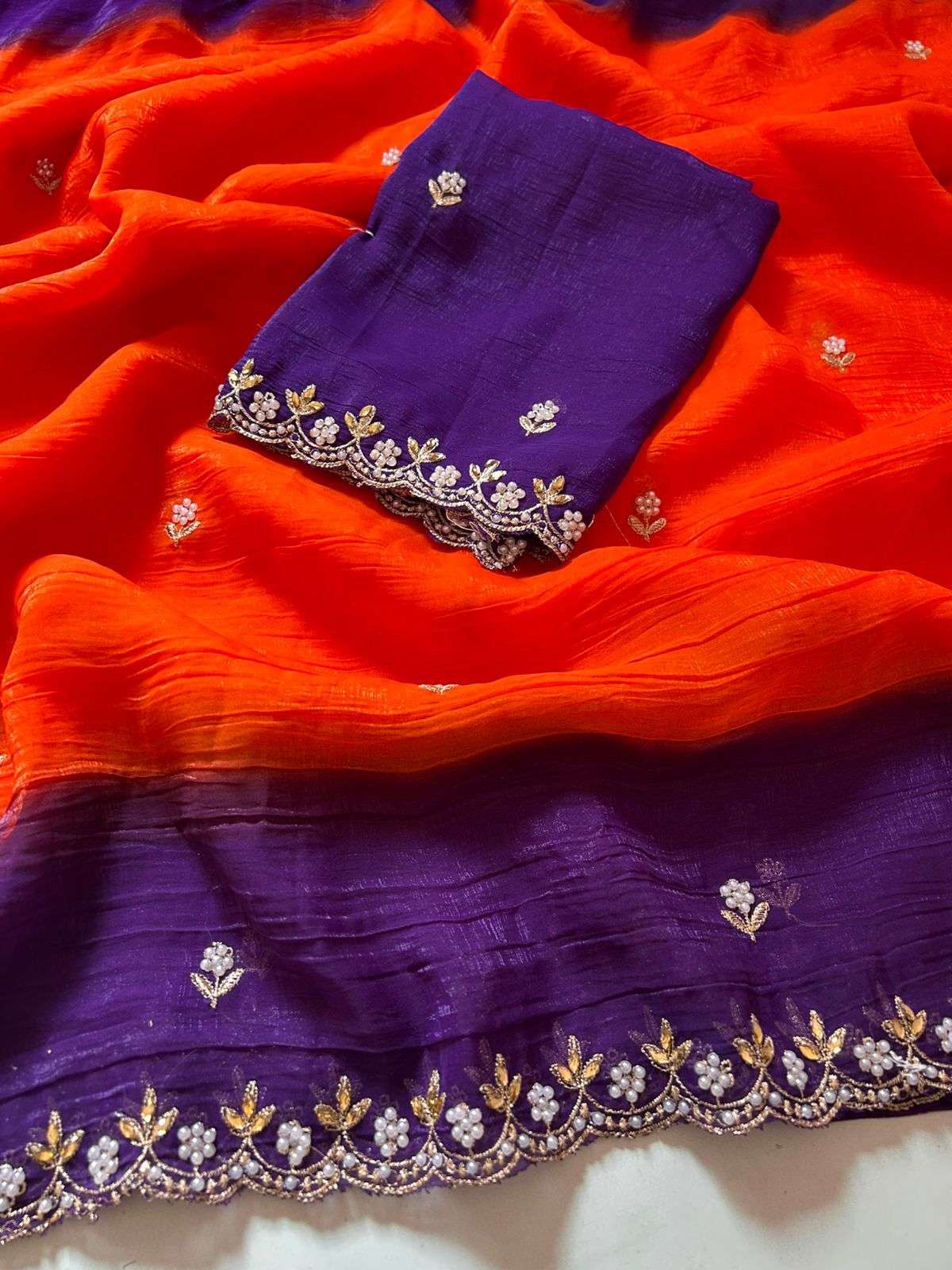 CRUNCHY cHIFFON WITH EMBROIDERY work SAREE BEST COLLECTION 