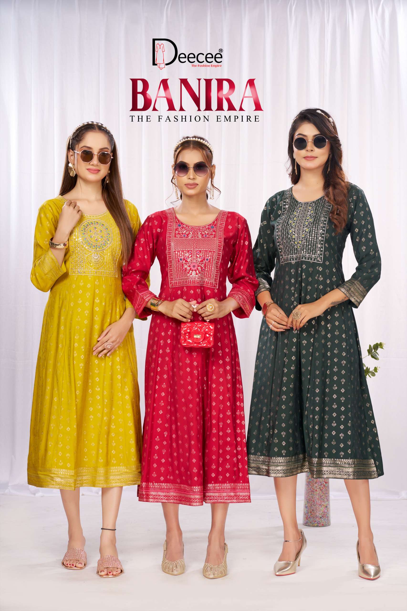 DEECEE BANIRA POOJA FESTIVAL SILK LONG KALI PATTERN KURTI CO...