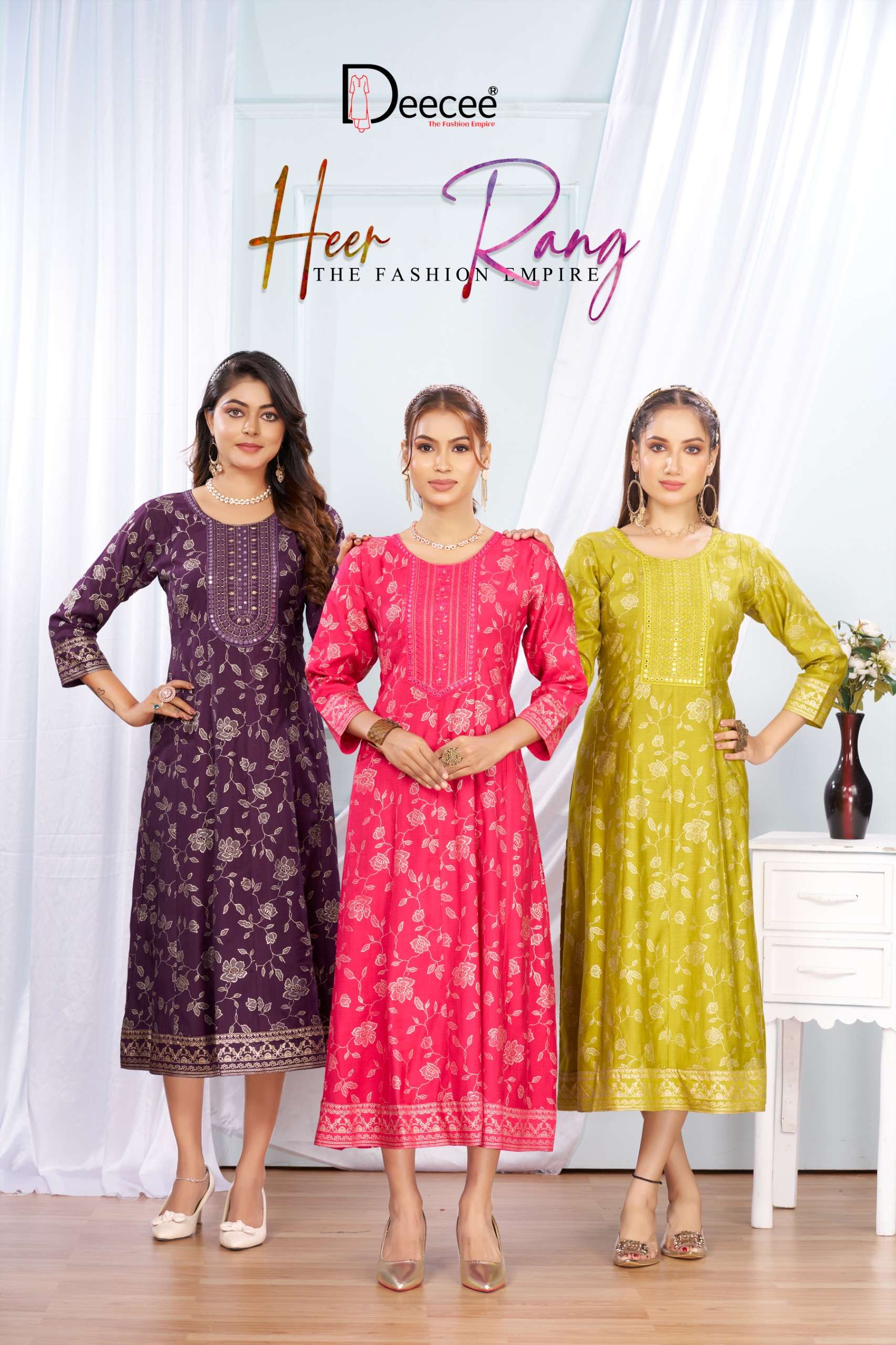 DEECEE HEER RANG VATICAN FOIL PRINT LONG KALI PATTERN KURTI ...
