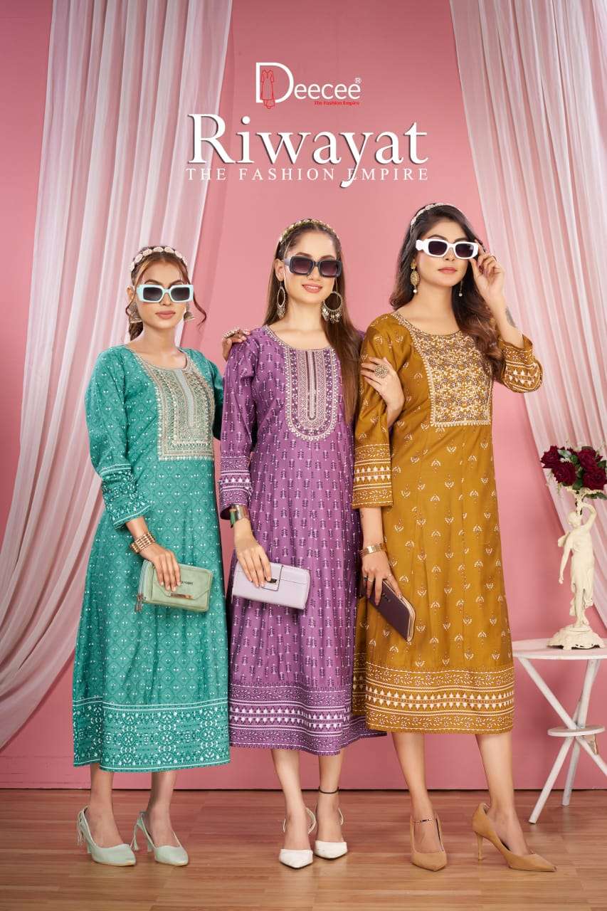 DEECEE RIWAYAT FLARED LONG KALI PATTERN KURTI FOR GIRL DAILY...