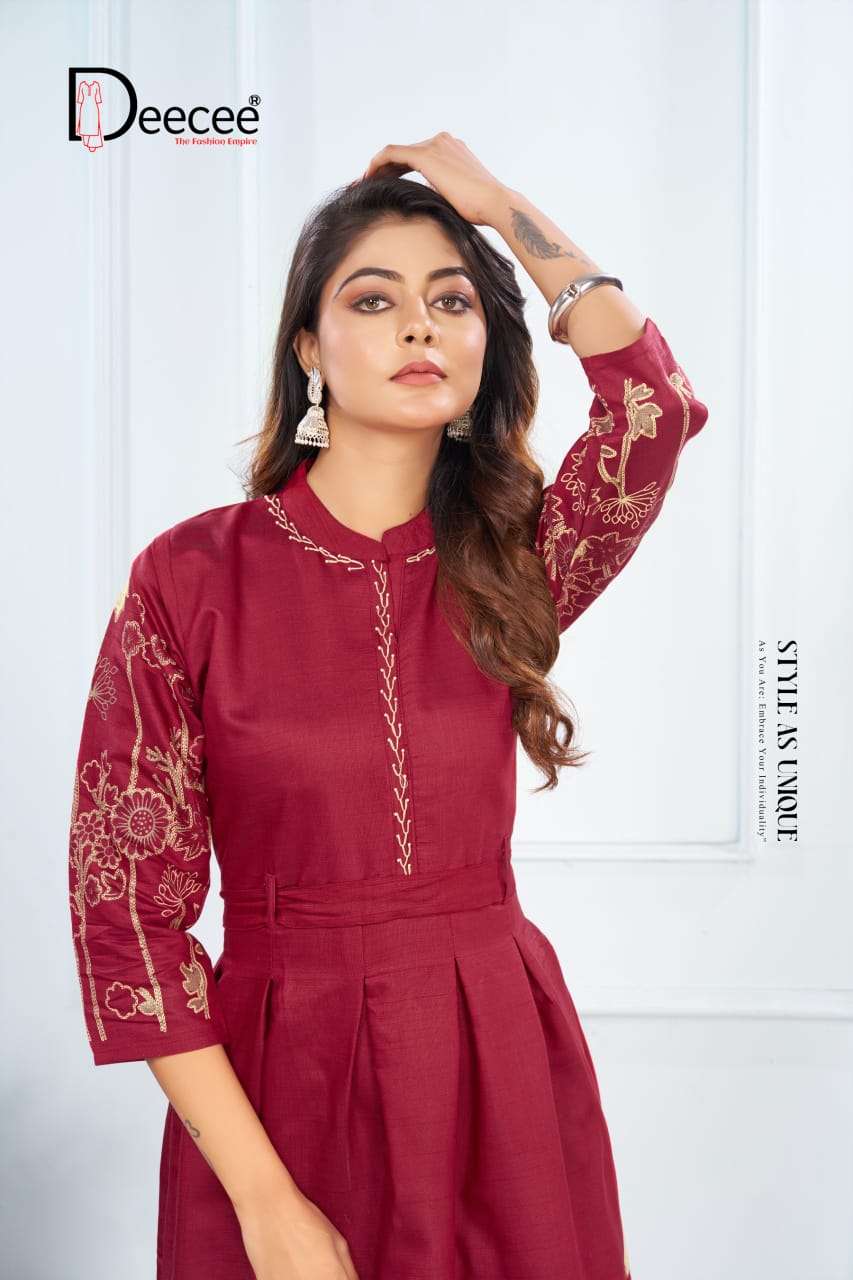 DEECEE SURMAYI VATICAN PRINT FABRIC DESIGNER KURTI FOR PARTY...