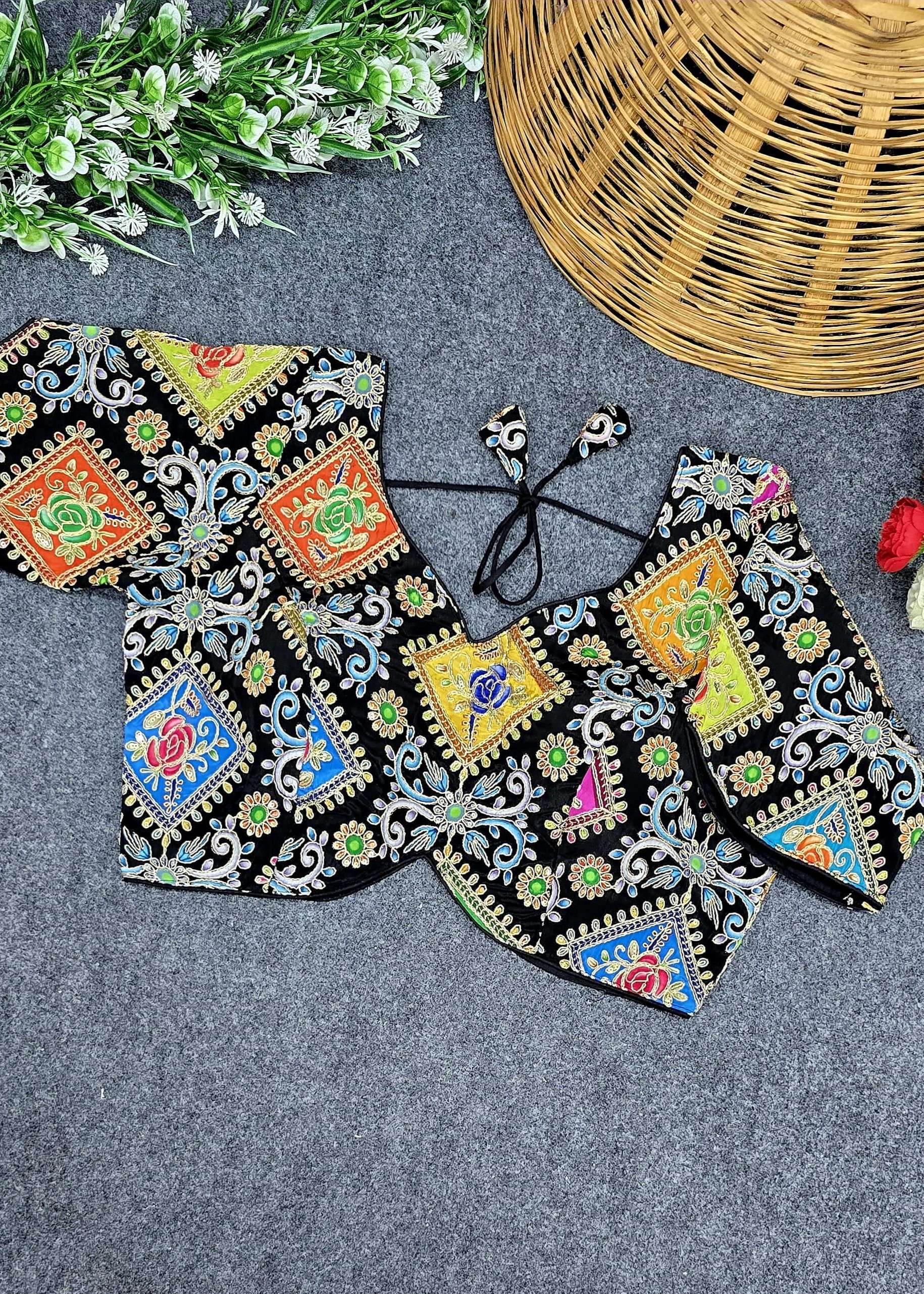 DESI NAVRATRI STYLE READYMADE DESIGNER V NECK BLOUSE WEAR FO...