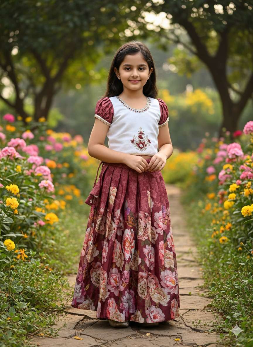 Festival Special Silk Fabric FLower Printed Fullystich Kids ...