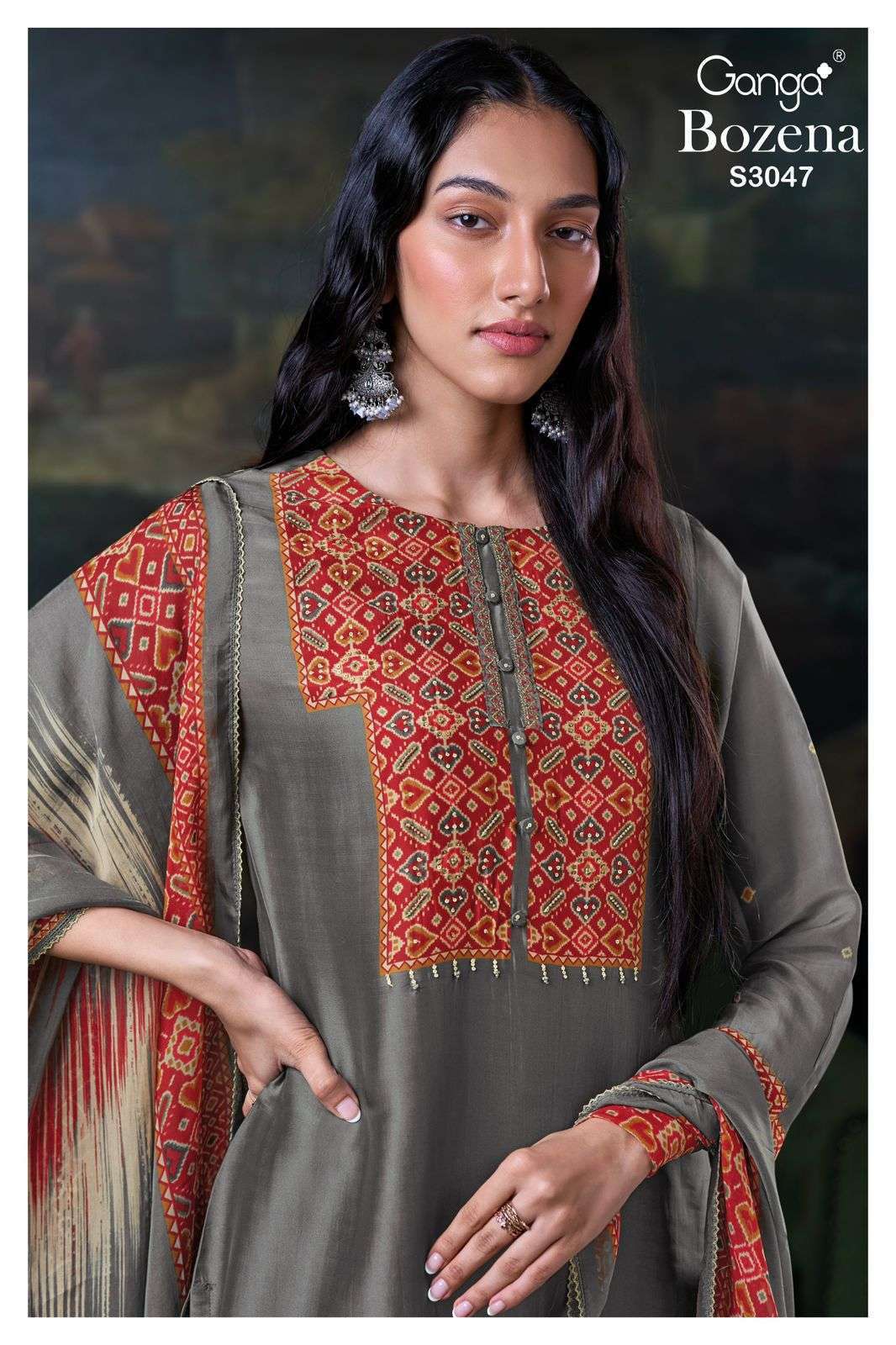 GANGA BOZENA 3047 PURE SILK SATIN PRINTED SUIT FOR MATERIAL ...
