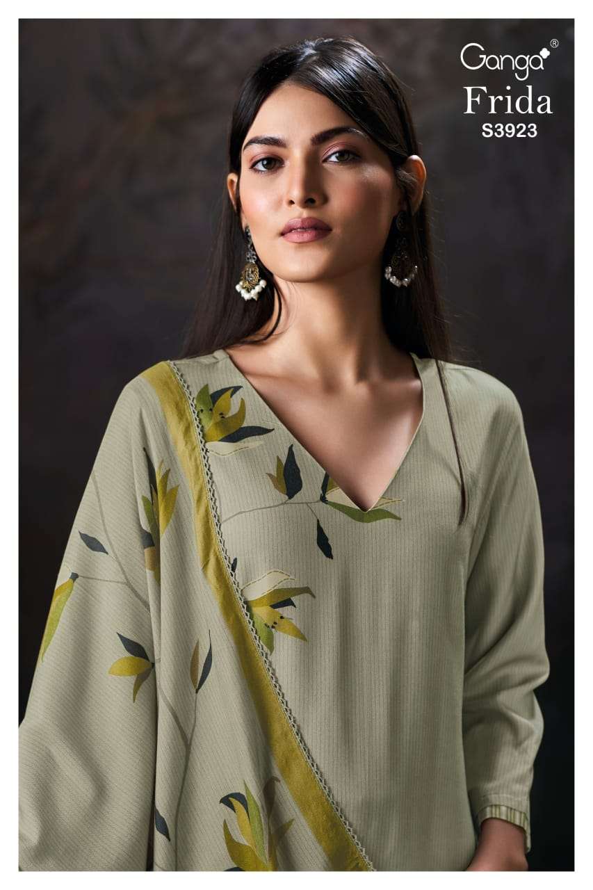 GANGA FRIDA 3923 PURE WOOL PASHMINA FASHION SUIT FOR WOMEN W...