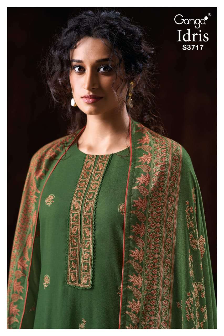 GANGA IDRIS 3717 PREMIUM WOOL PASHMINA DESIGNER SUIT FOR UNS...