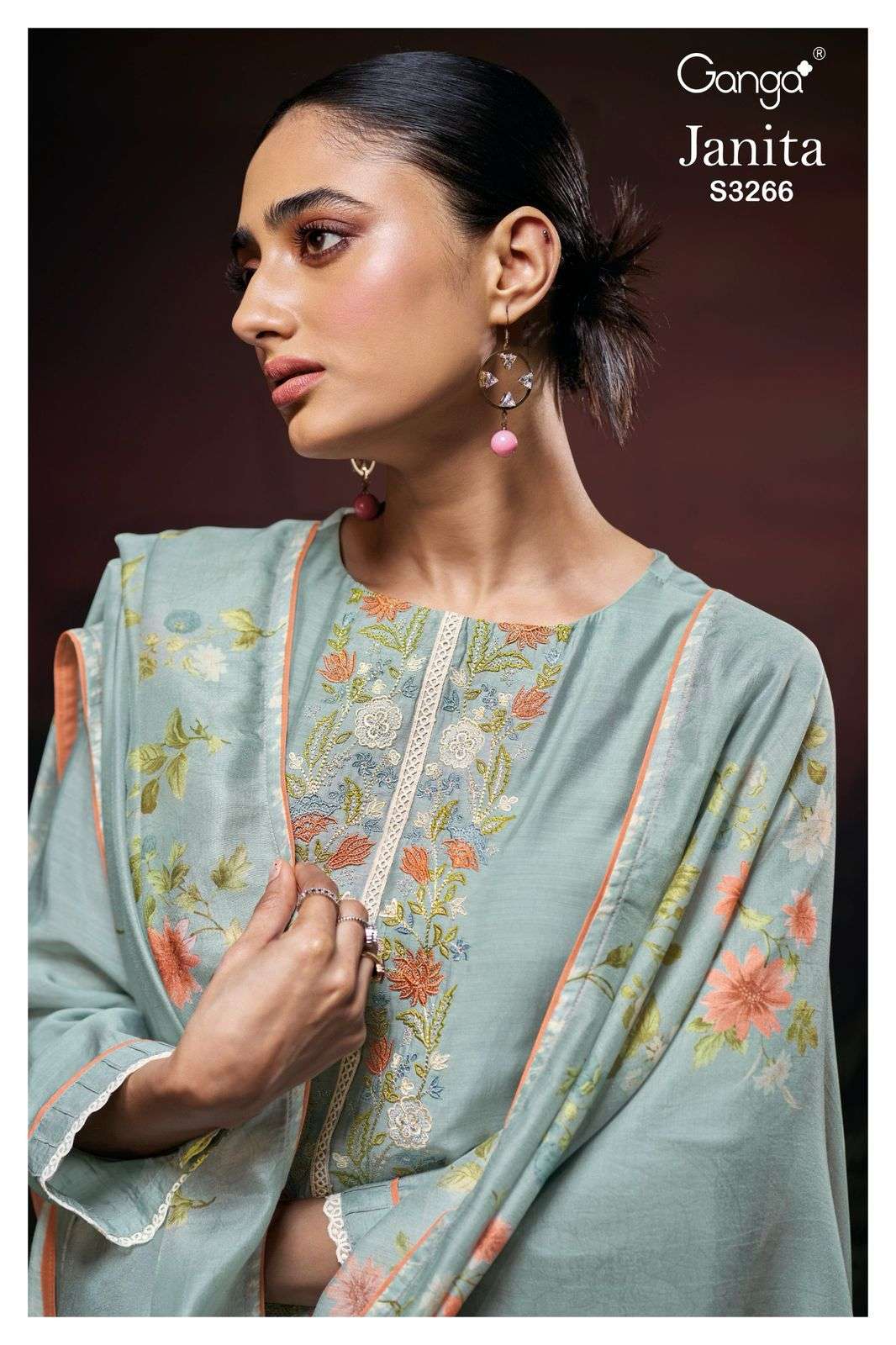 GANGA JANITA 3266 BEMBERG SILK FABRIC FANCY SUIT TREND FUNCT...