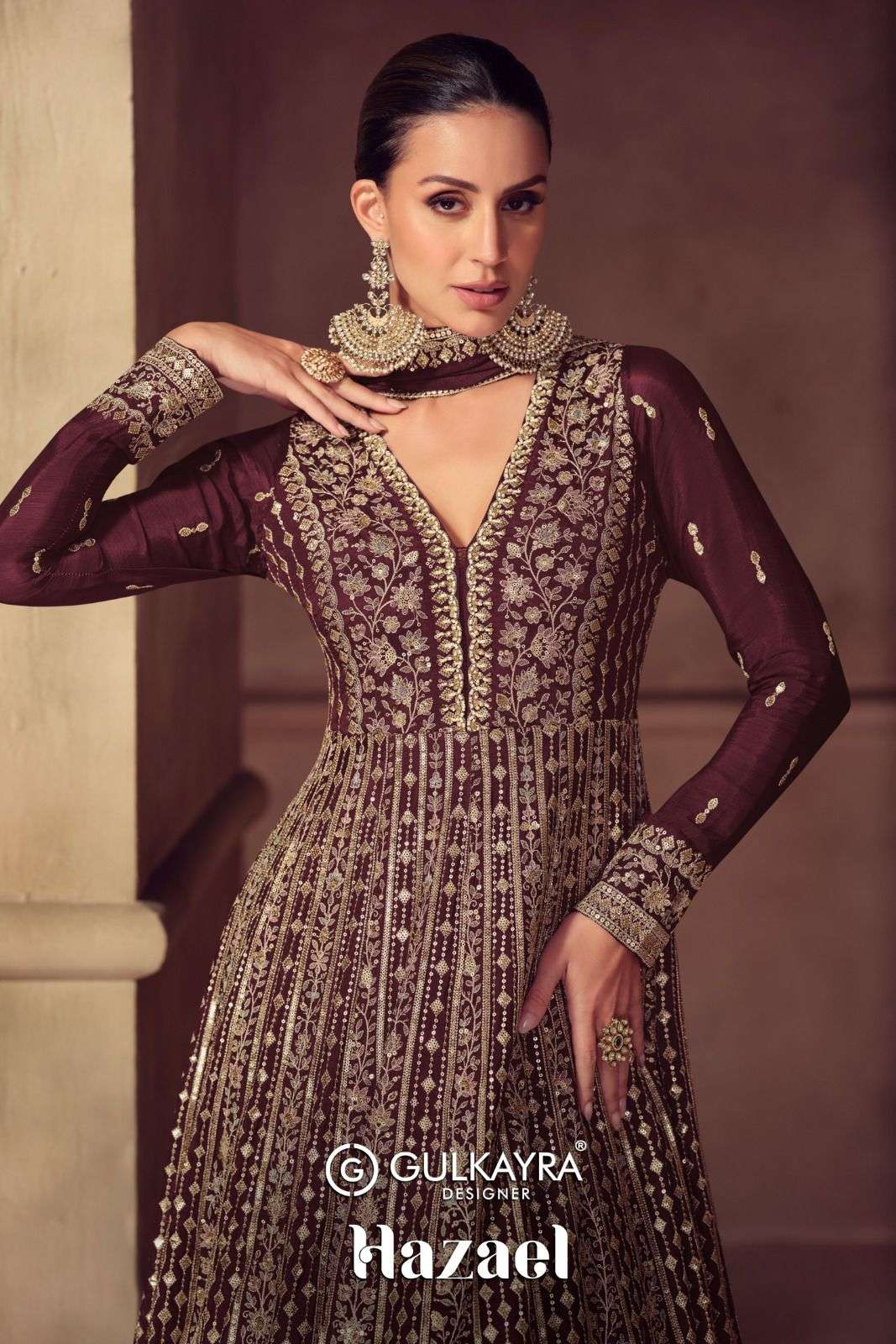 Gulkayra Designer Hazael Chinon Silk Long Anarkali style rea...