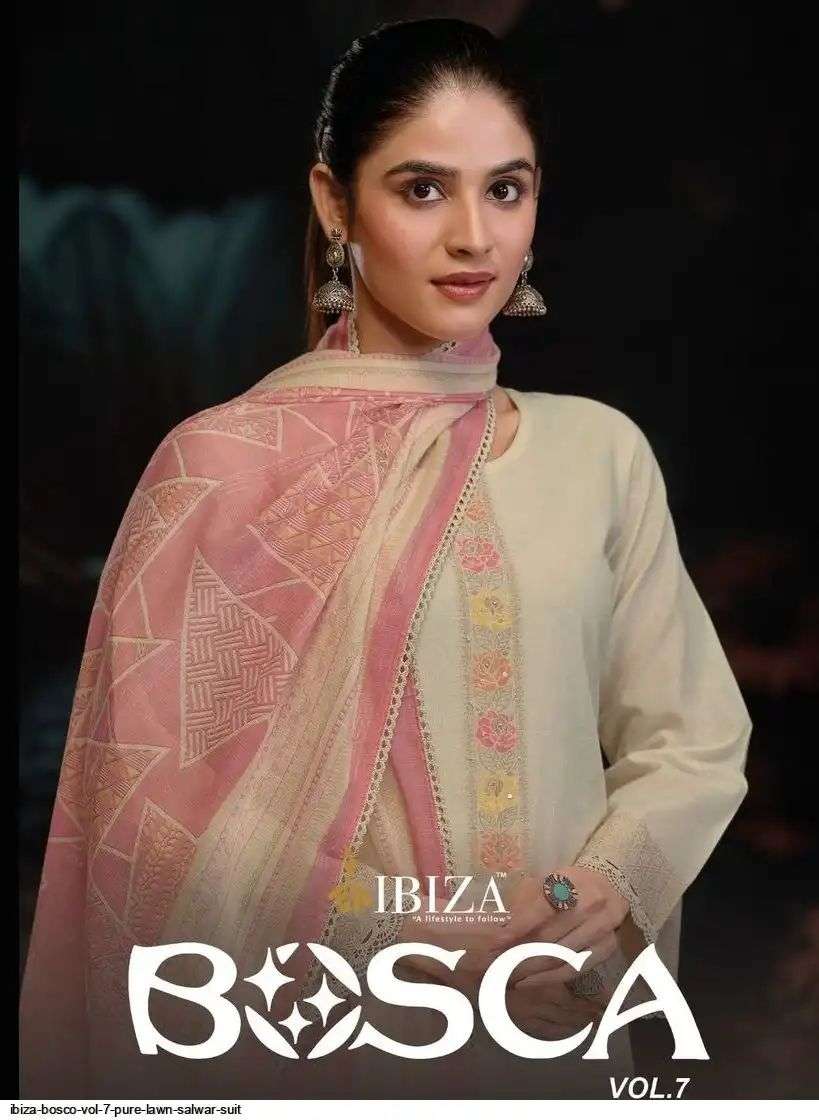 IBIZA BOSCO VOL 7 LAWN COTTON JACQUARD HANDWORK SALWAR KAMEE...