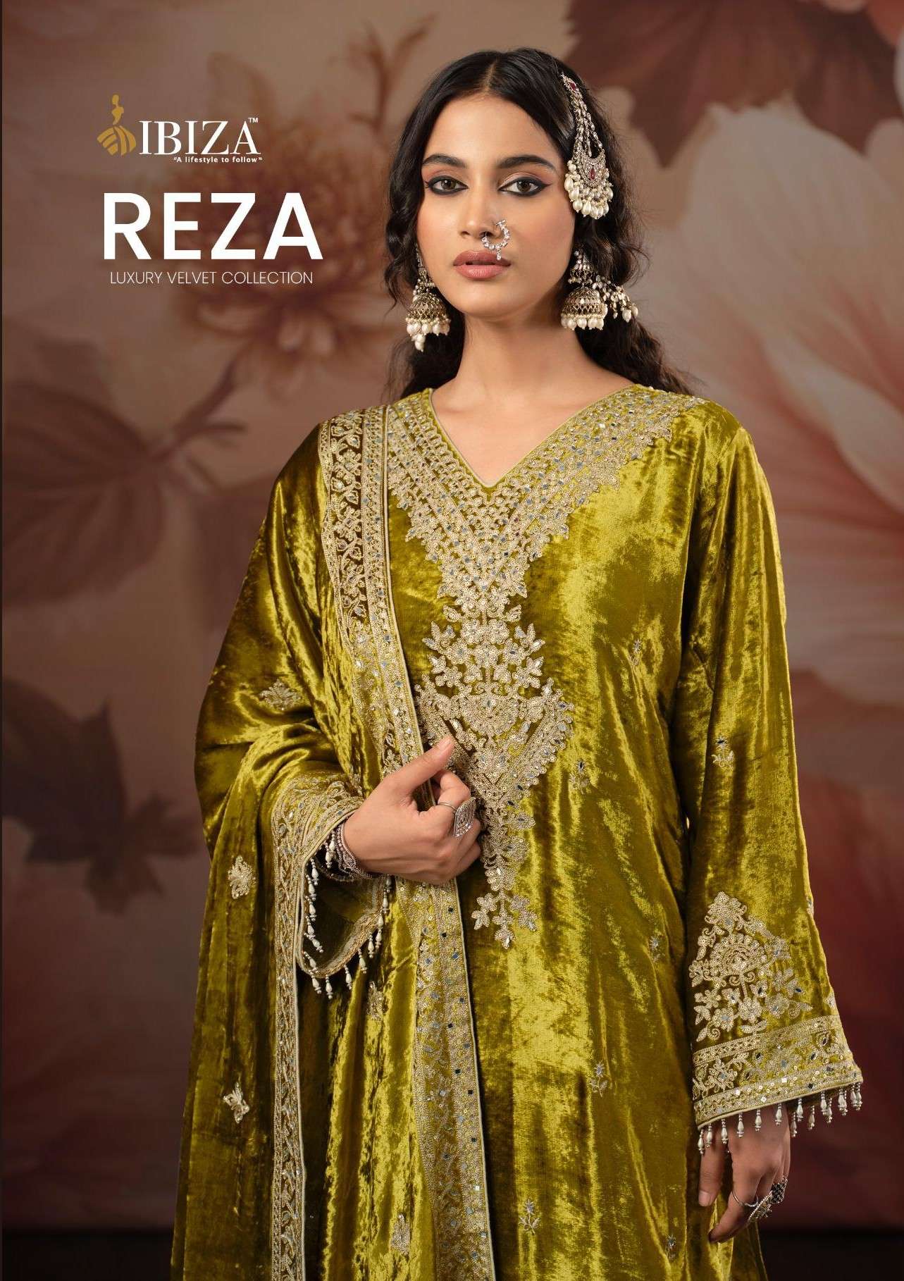 IBIZA REZA VISCOSE VELVET FARONT & BACK FULL WORK SALWAR SUI...