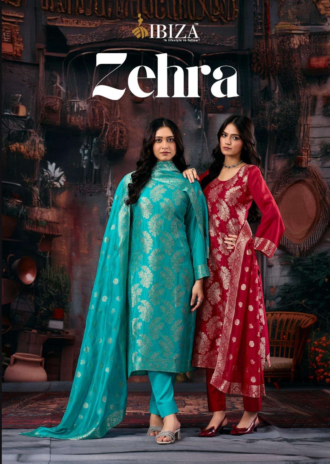 IBIZA ZEHRA FANCY TREND SUIT SILK JACQUARD PATTERN DRESS SET...